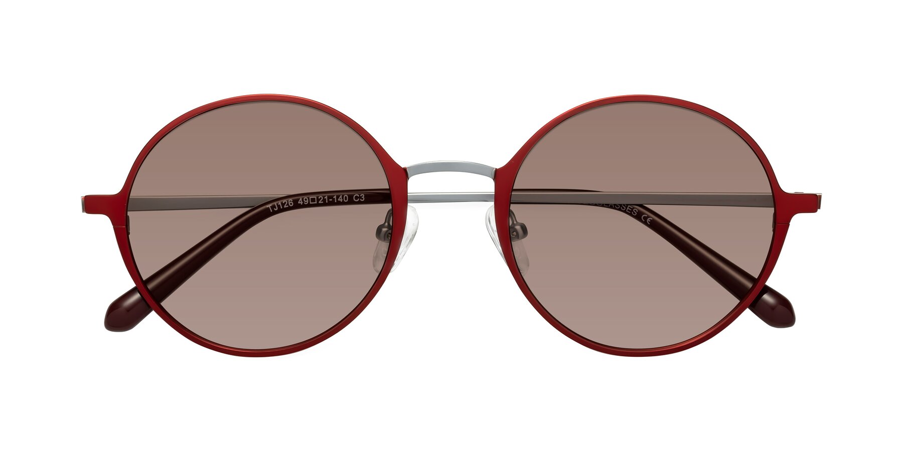 Folded Front of Calloway in Wine-Silver with Medium Brown Tinted Lenses