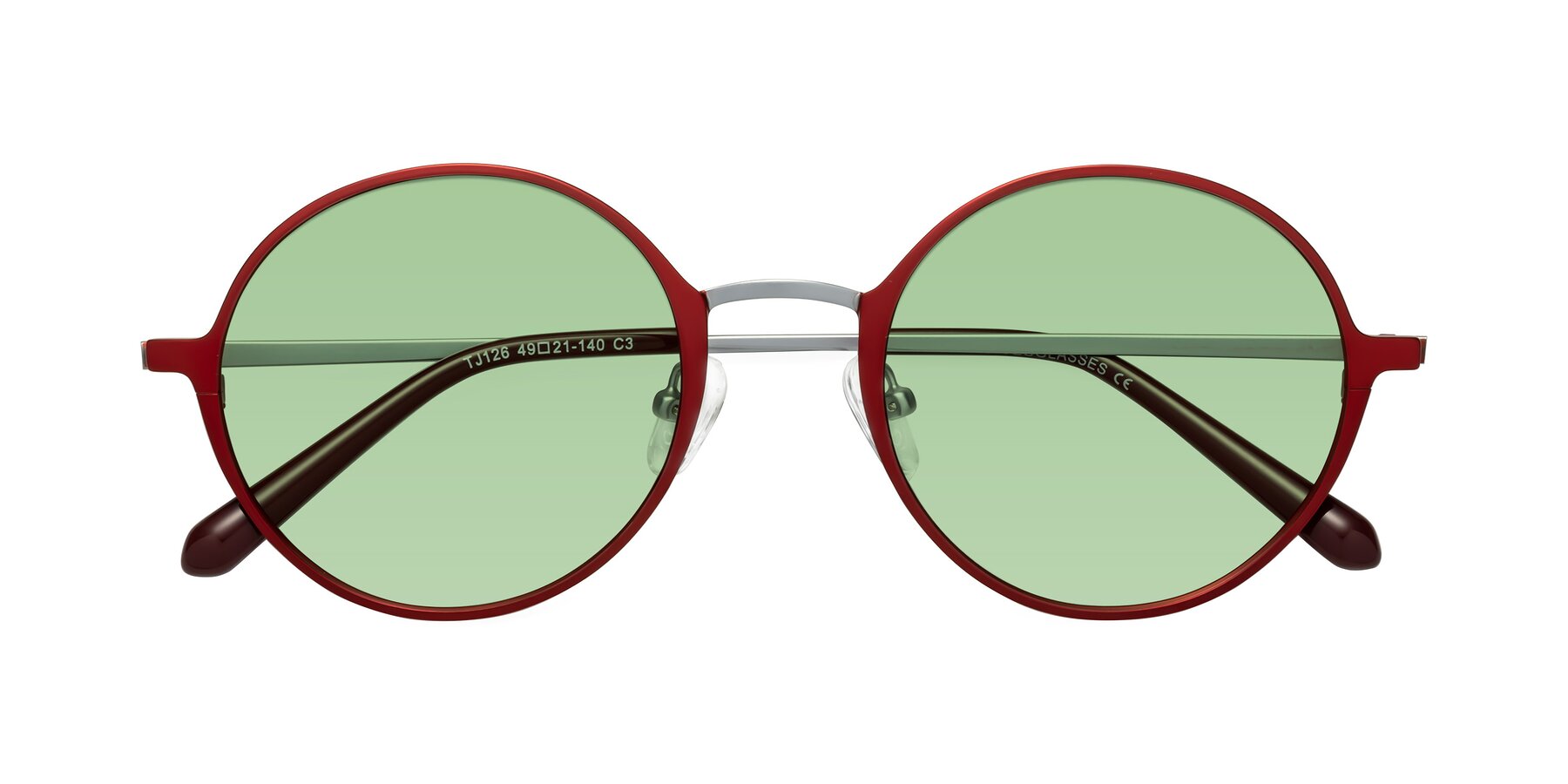 Folded Front of Calloway in Wine-Silver with Medium Green Tinted Lenses