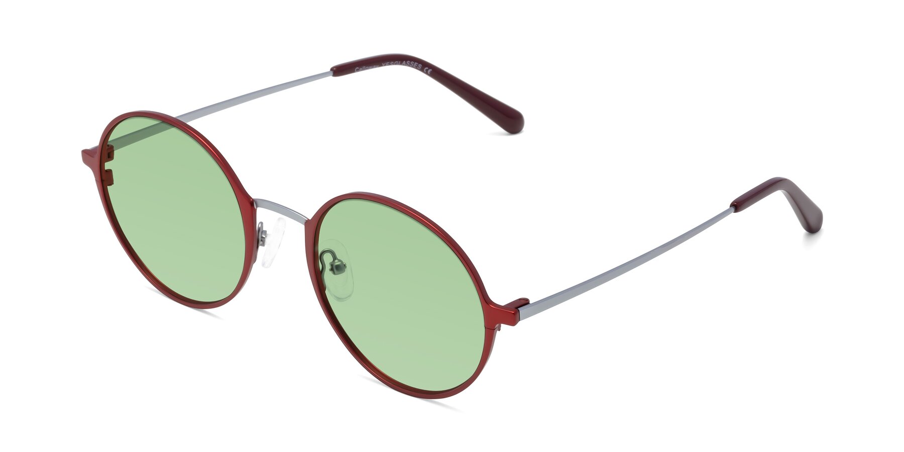 Angle of Calloway in Wine-Silver with Medium Green Tinted Lenses