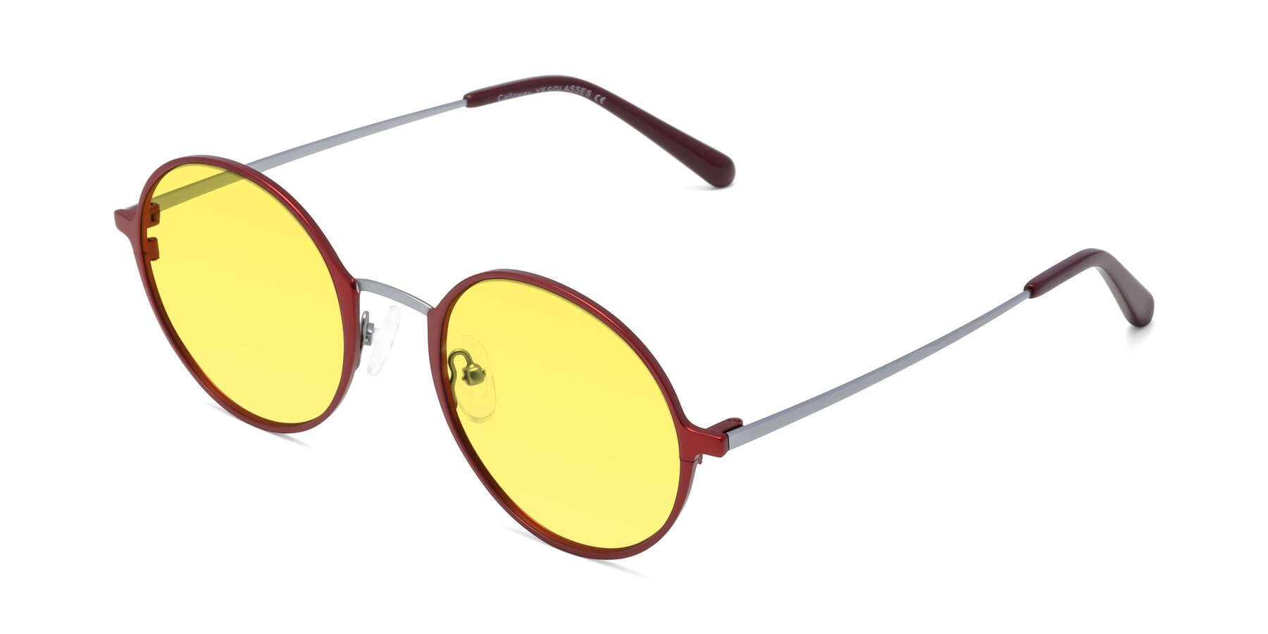 Angle of Calloway in Wine-Silver with Medium Yellow Tinted Lenses