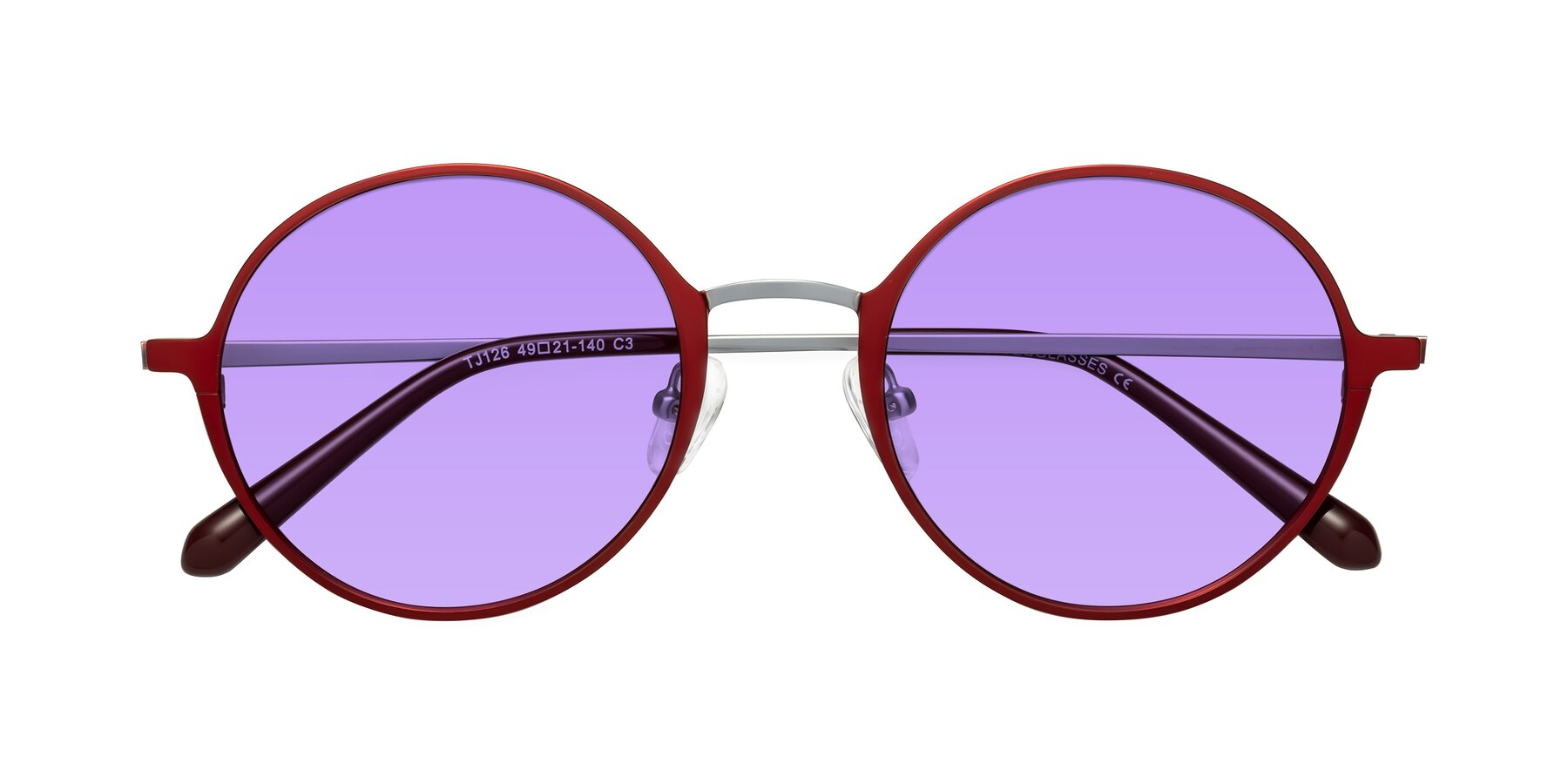 Folded Front of Calloway in Wine-Silver with Medium Purple Tinted Lenses