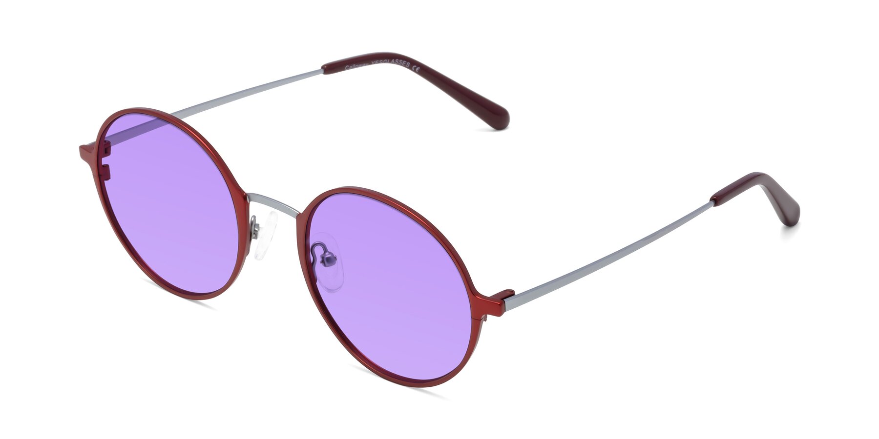 Angle of Calloway in Wine-Silver with Medium Purple Tinted Lenses