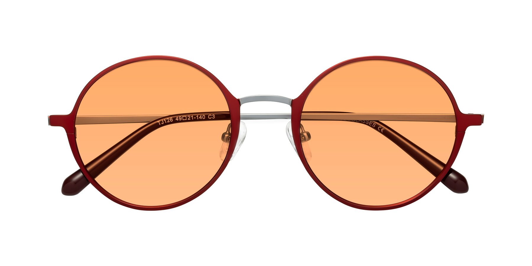 Folded Front of Calloway in Wine-Silver with Medium Orange Tinted Lenses