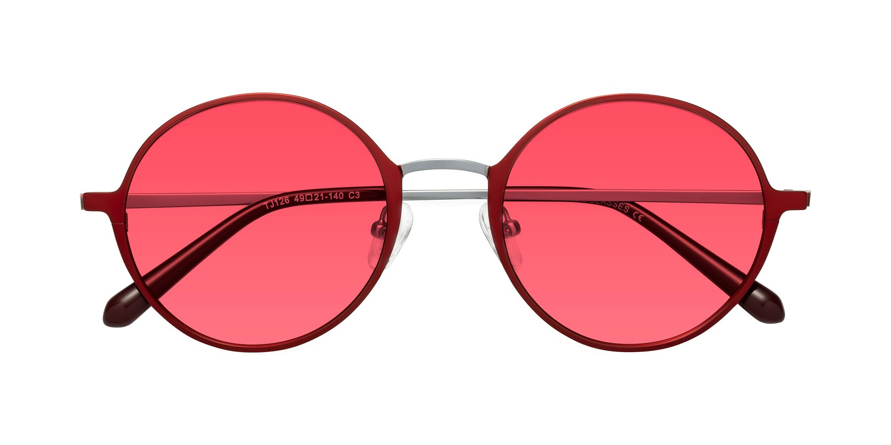 Folded Front of Calloway in Wine-Silver with Red Tinted Lenses