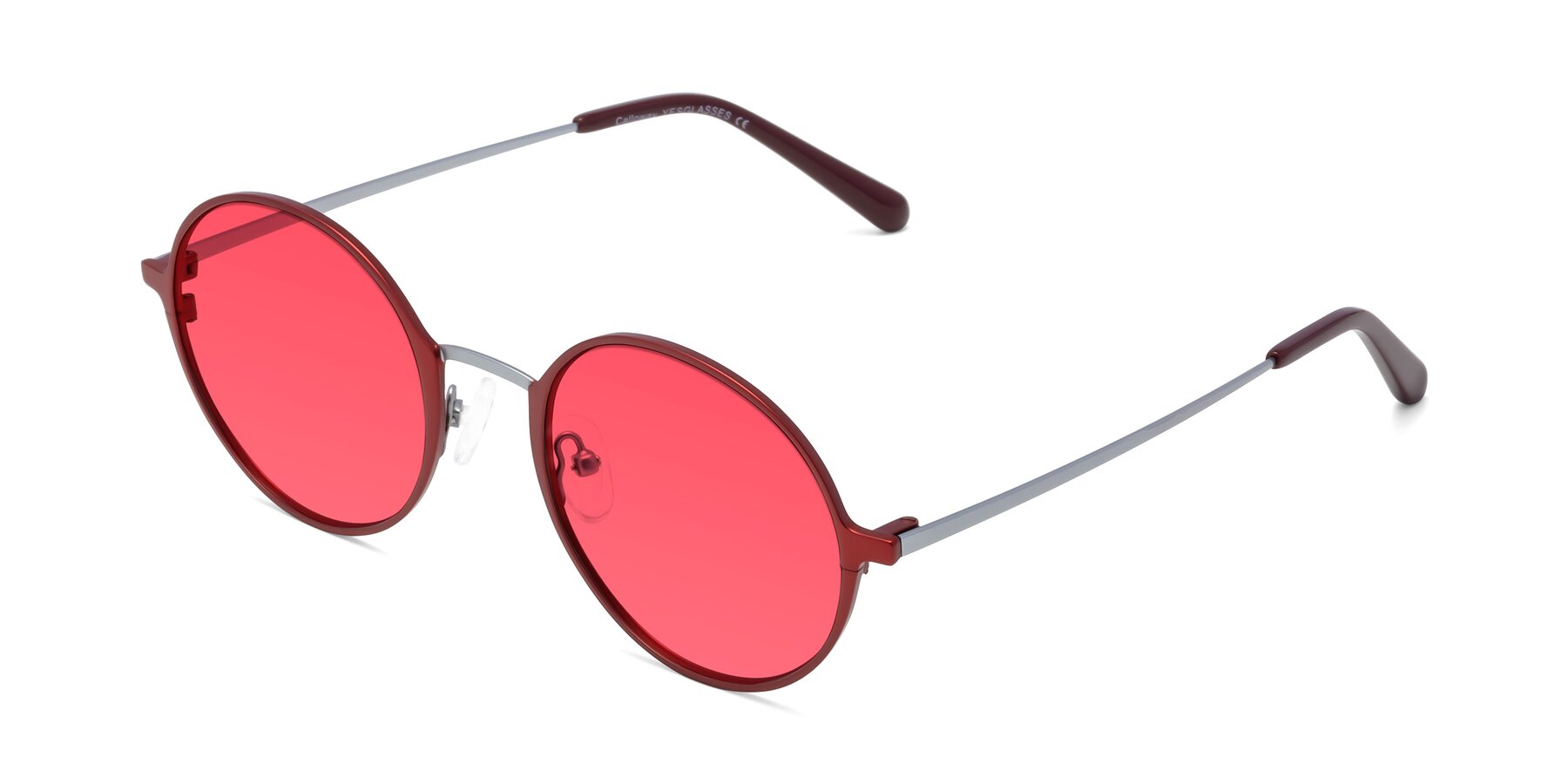 Angle of Calloway in Wine-Silver with Red Tinted Lenses
