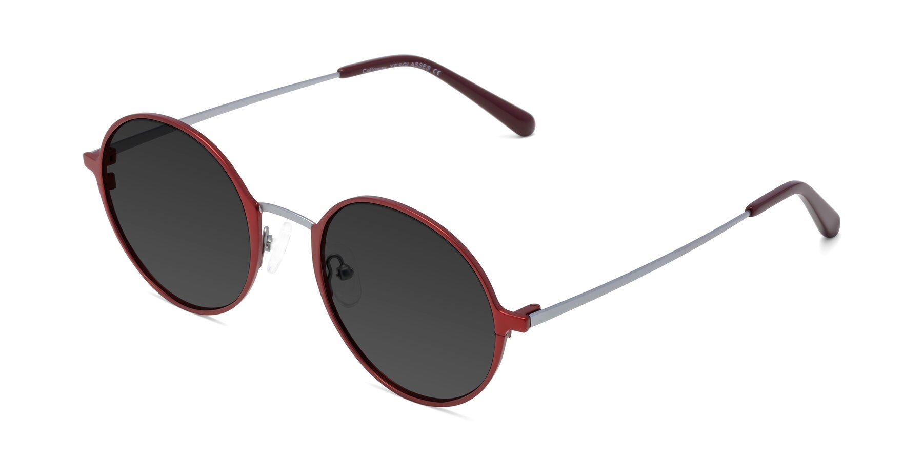 Angle of Calloway in Wine-Silver with Gray Tinted Lenses