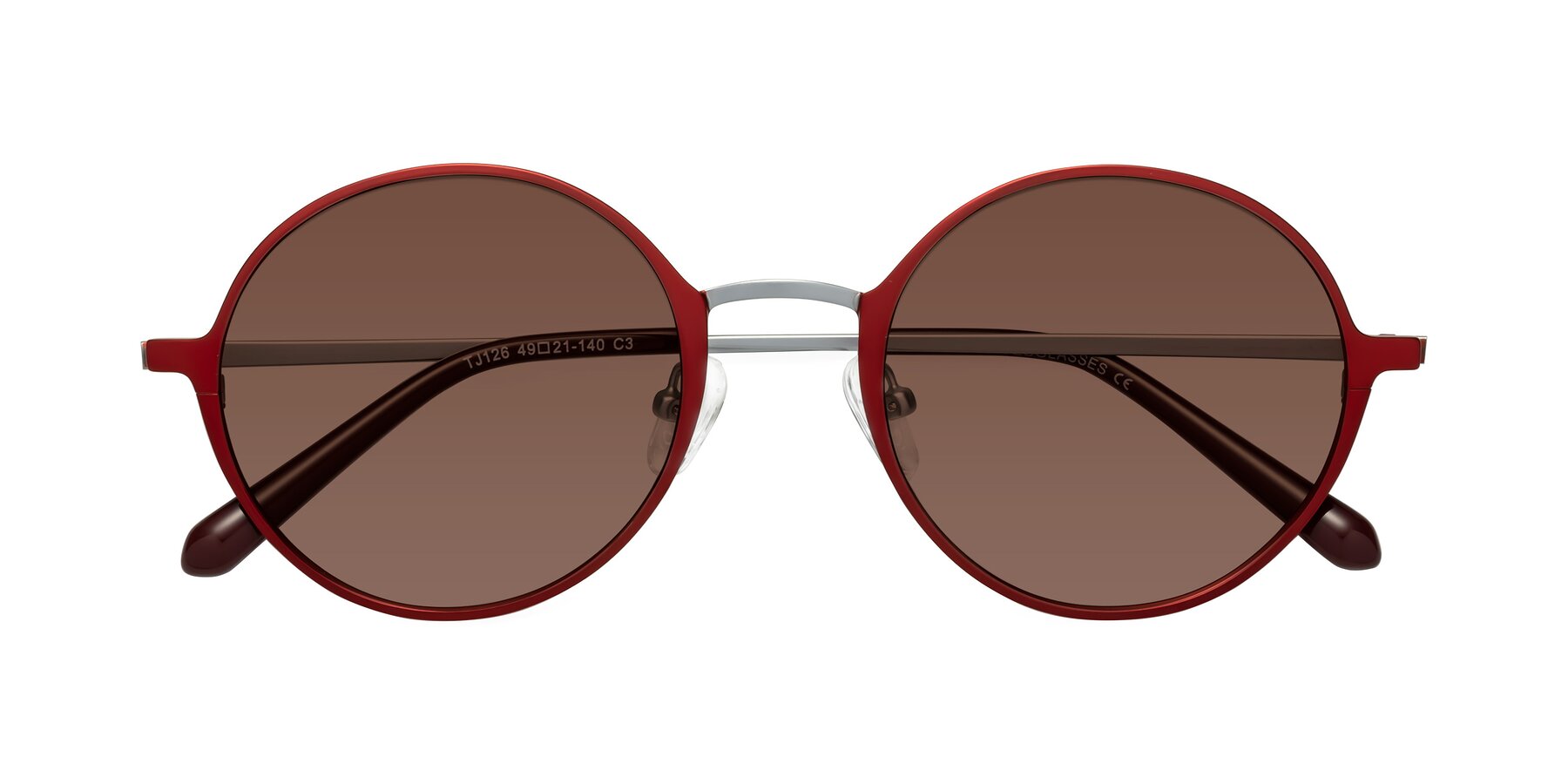 Folded Front of Calloway in Wine-Silver with Brown Tinted Lenses