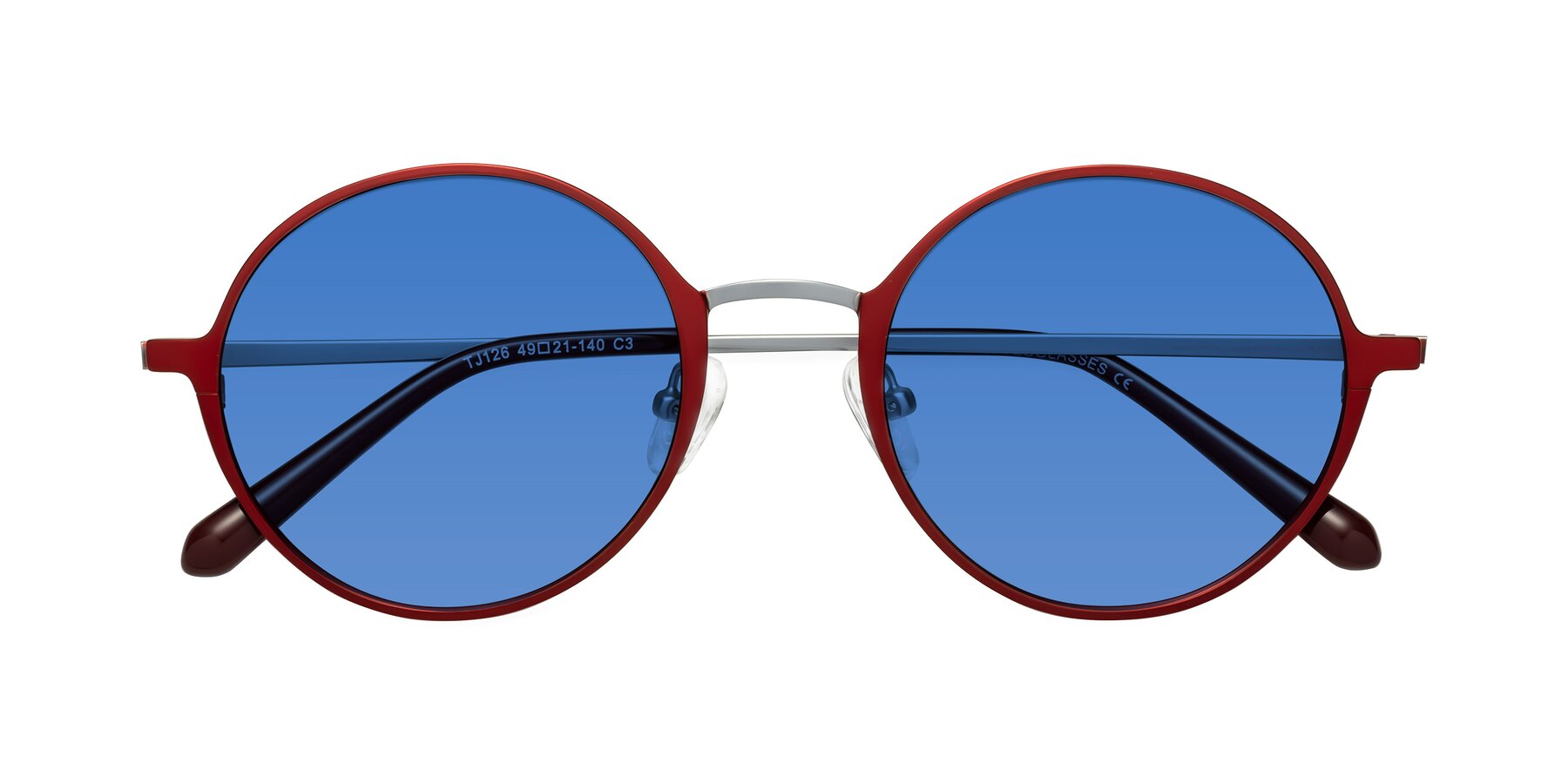 Folded Front of Calloway in Wine-Silver with Blue Tinted Lenses