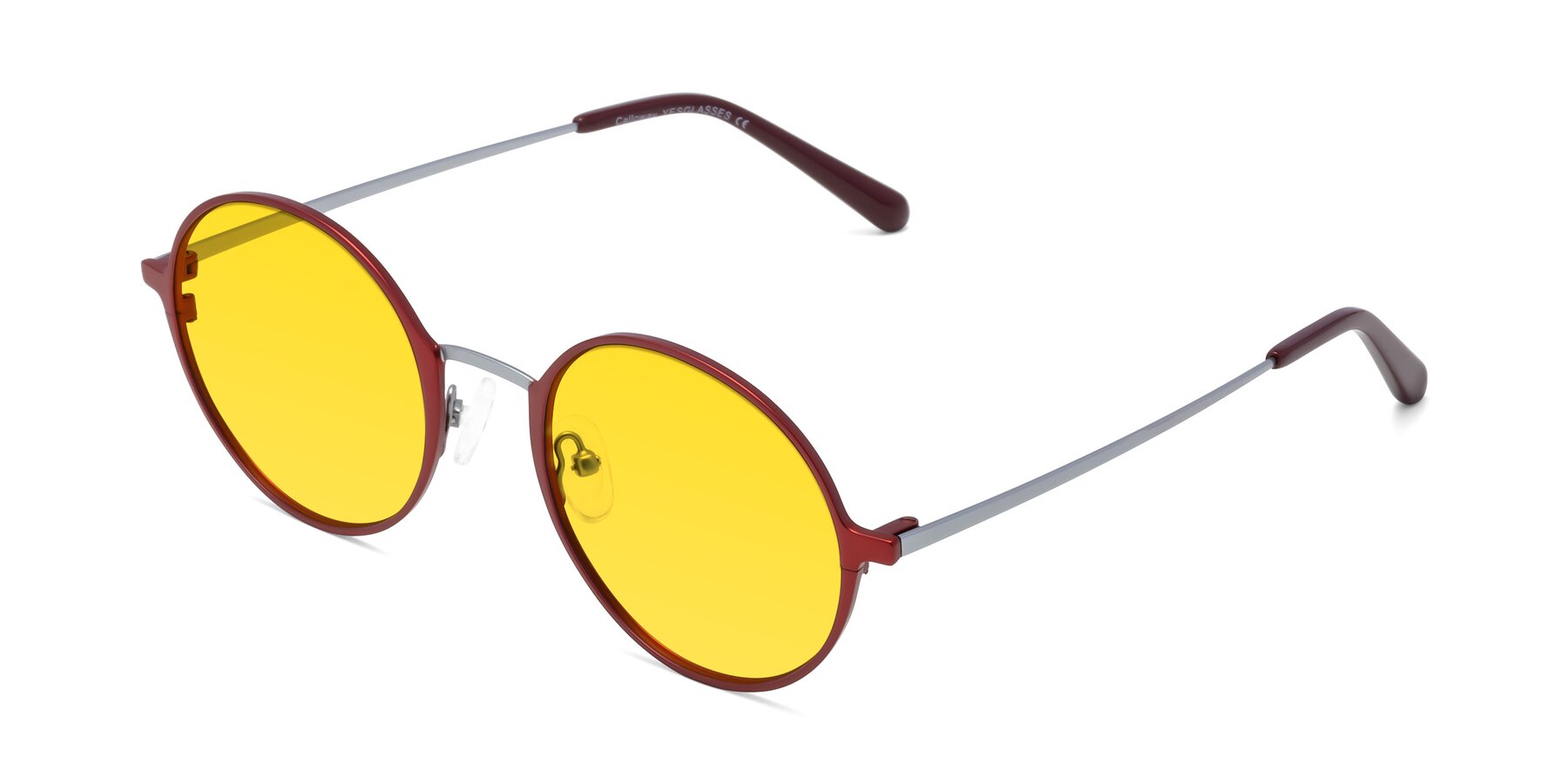 Angle of Calloway in Wine-Silver with Yellow Tinted Lenses