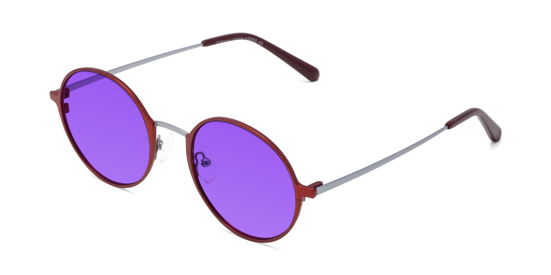 Angle of Calloway in Wine-Silver with Purple Tinted Lenses