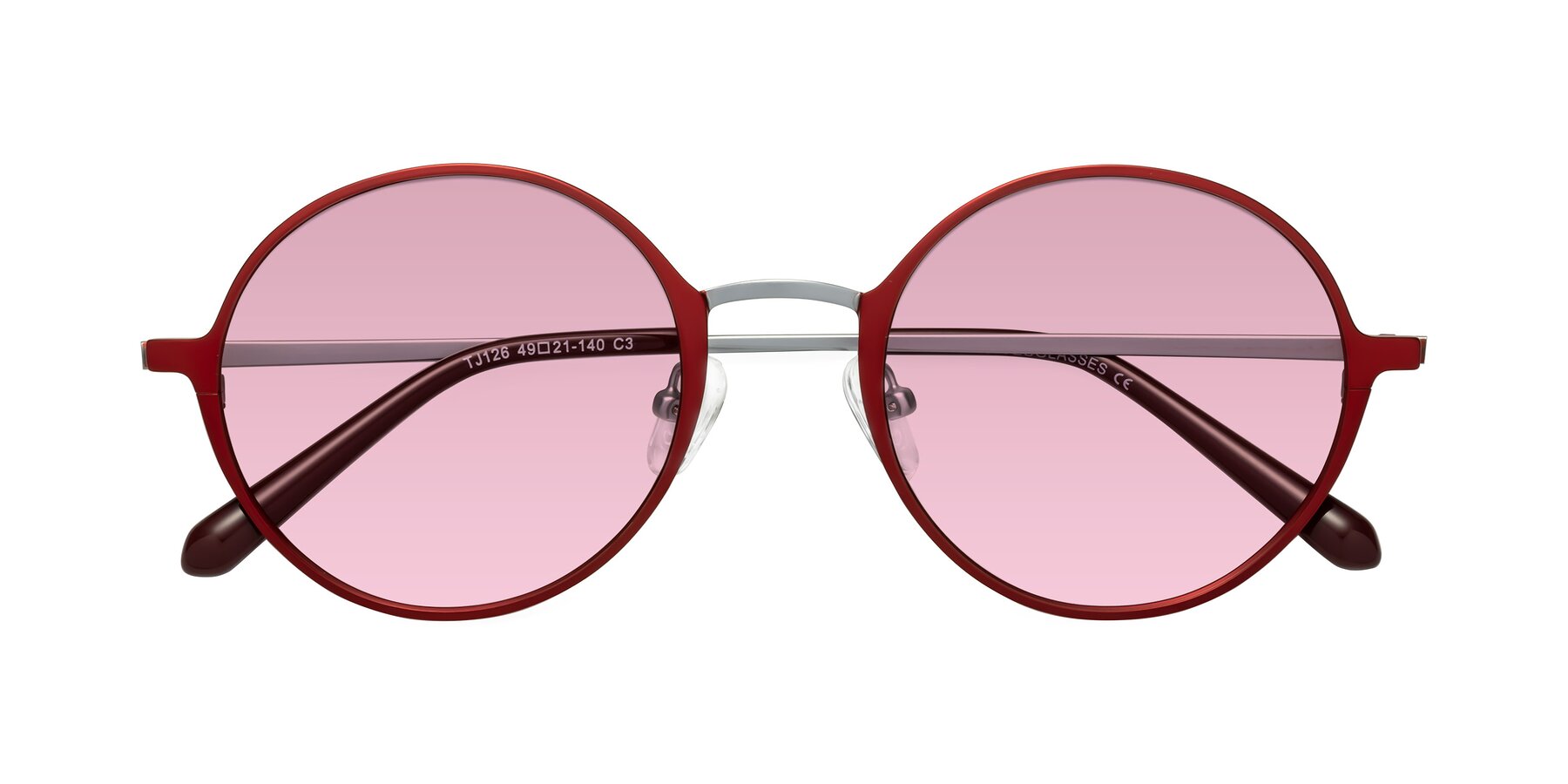 Folded Front of Calloway in Wine-Silver with Light Wine Tinted Lenses