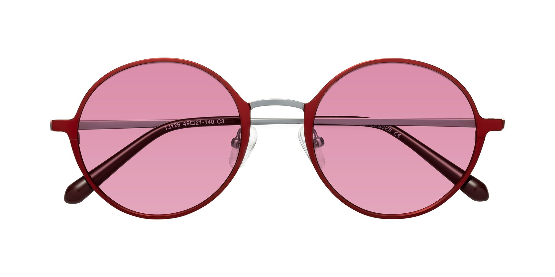 Folded Front of Calloway in Wine-Silver with Medium Wine Tinted Lenses