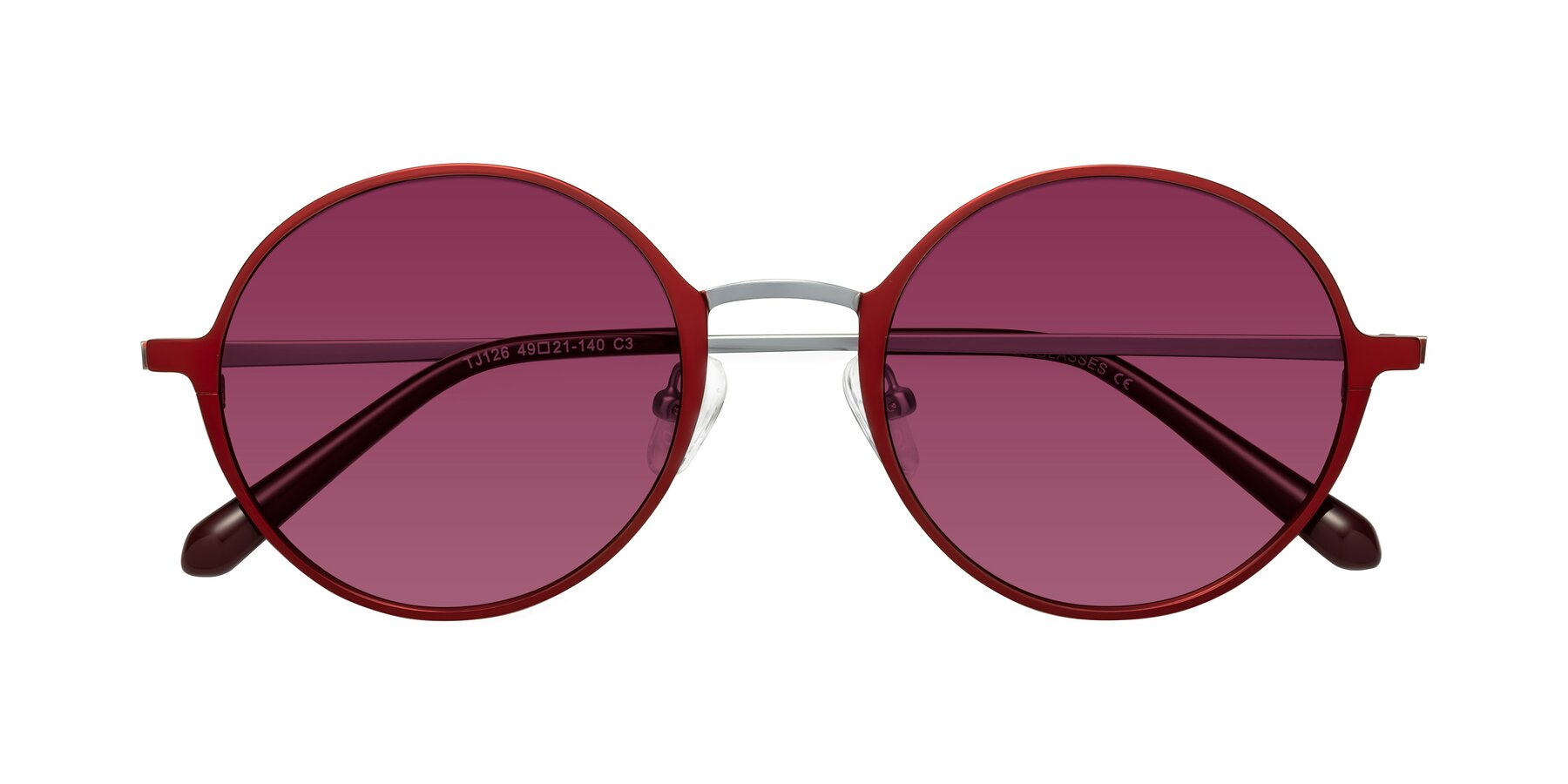 Folded Front of Calloway in Wine-Silver with Wine Tinted Lenses