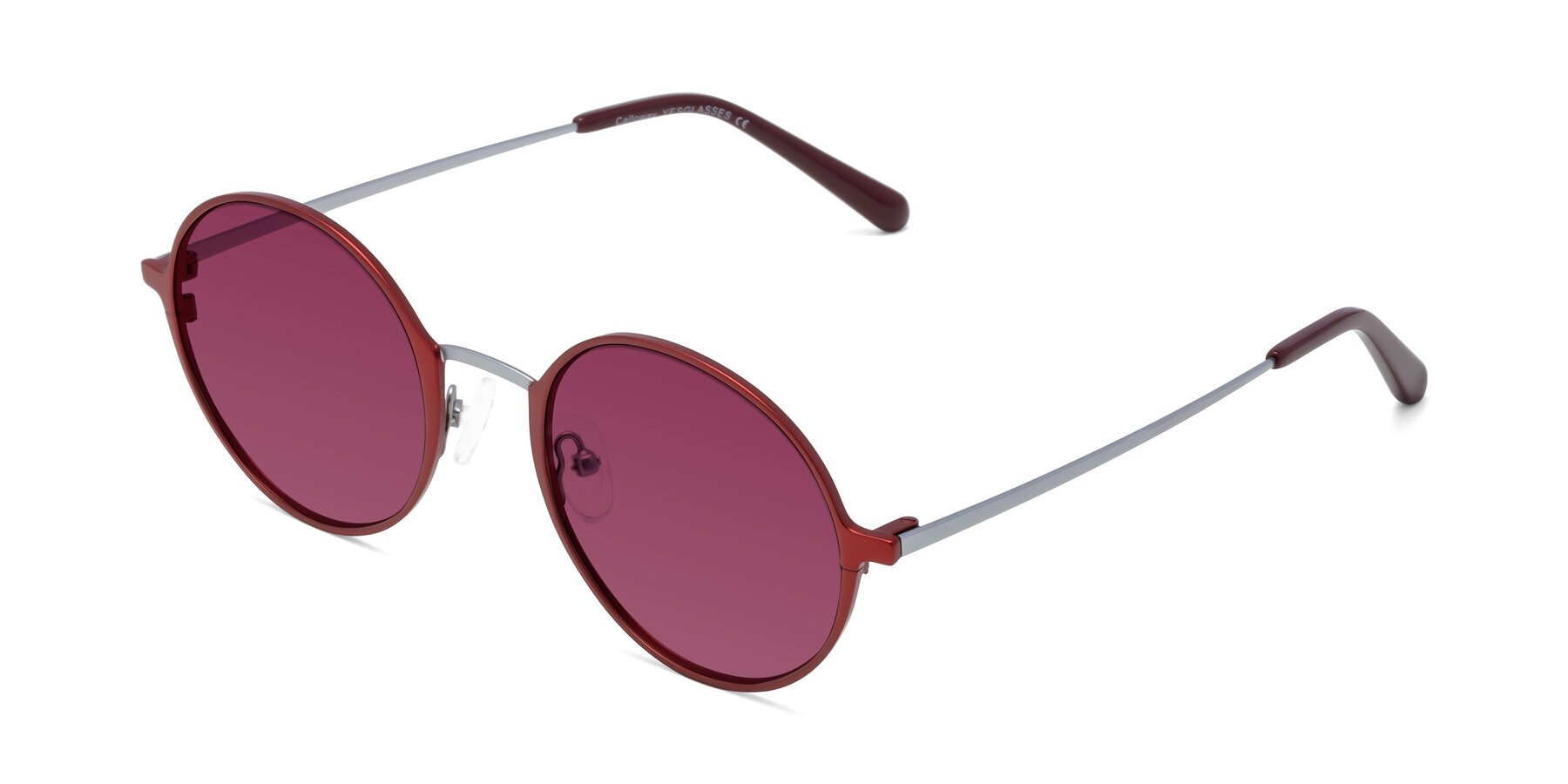 Angle of Calloway in Wine-Silver with Wine Tinted Lenses