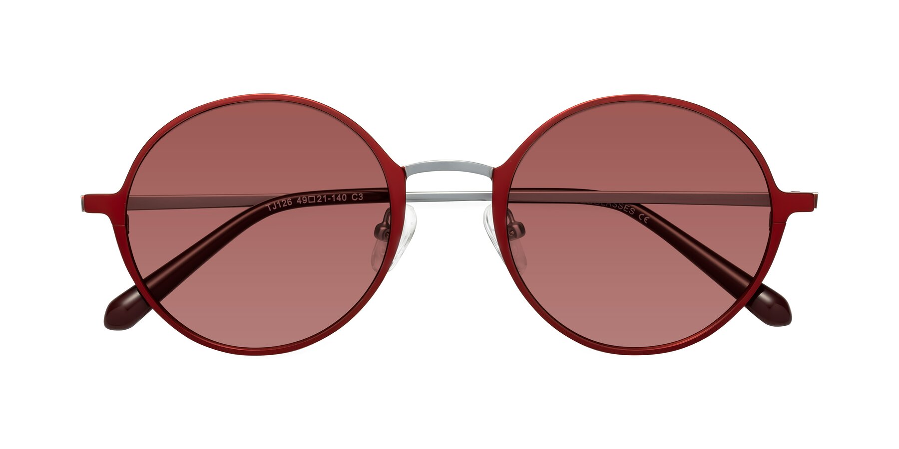 Folded Front of Calloway in Wine-Silver with Garnet Tinted Lenses