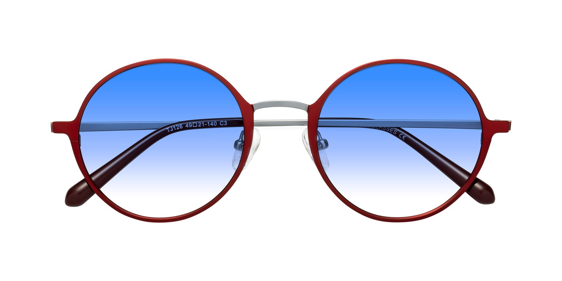 Folded Front of Calloway in Wine-Silver with Blue Gradient Lenses