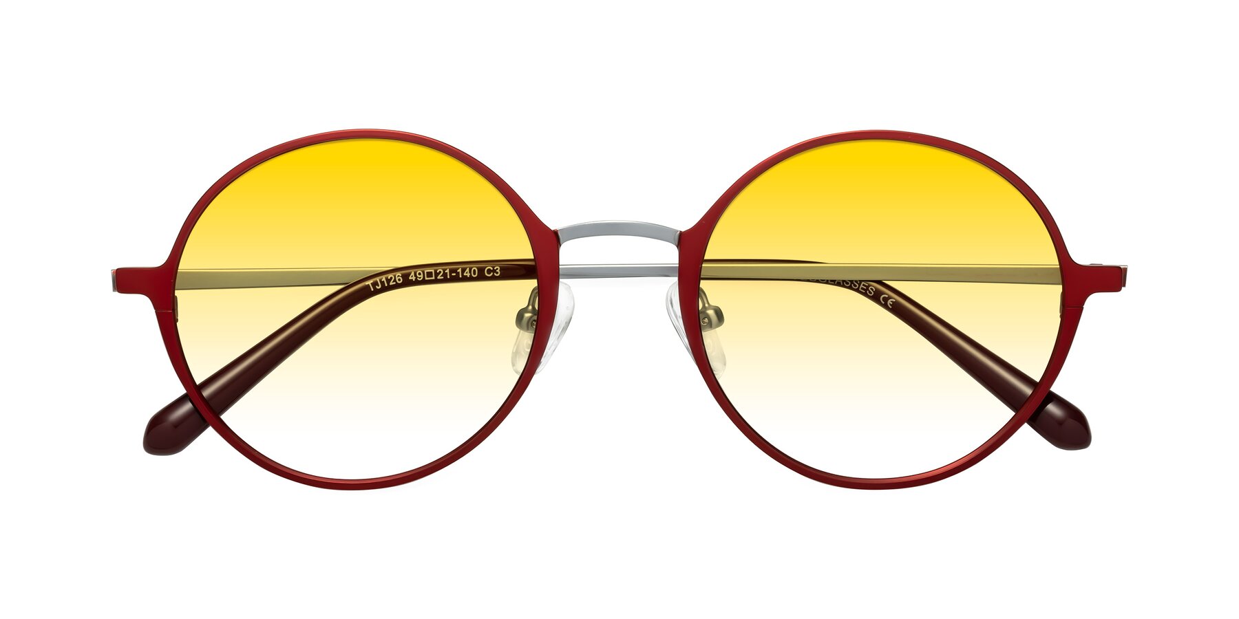 Folded Front of Calloway in Wine-Silver with Yellow Gradient Lenses