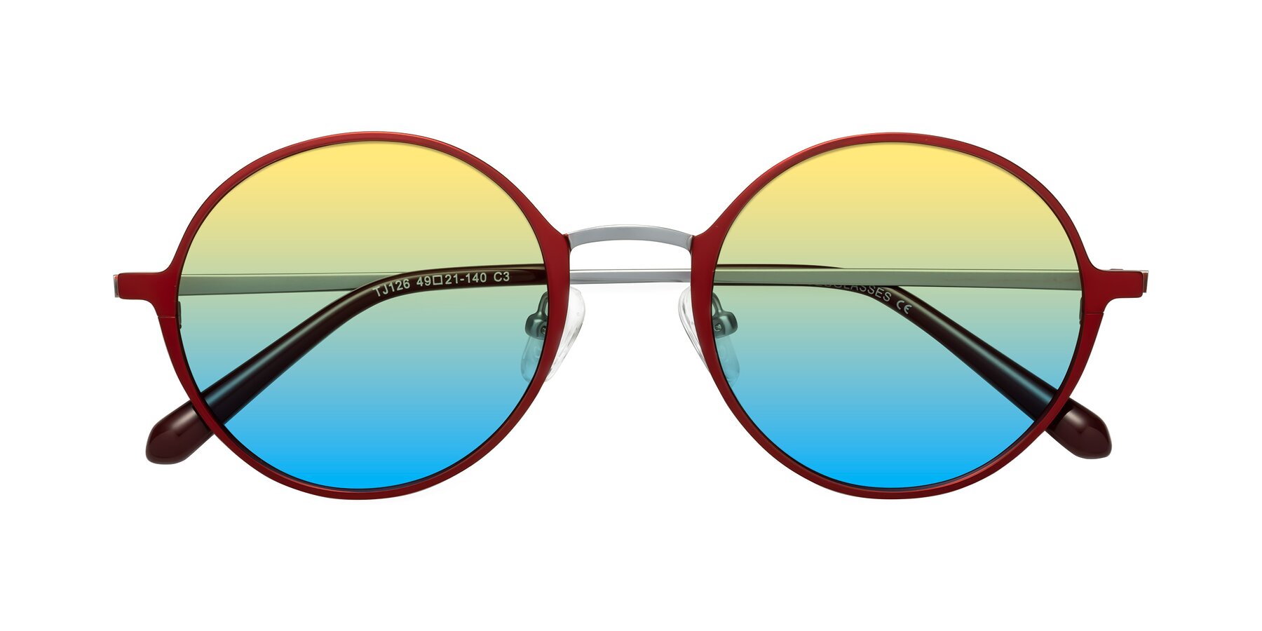 Folded Front of Calloway in Wine-Silver with Yellow / Blue Gradient Lenses