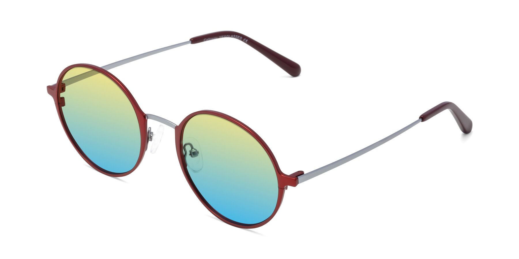 Angle of Calloway in Wine-Silver with Yellow / Blue Gradient Lenses