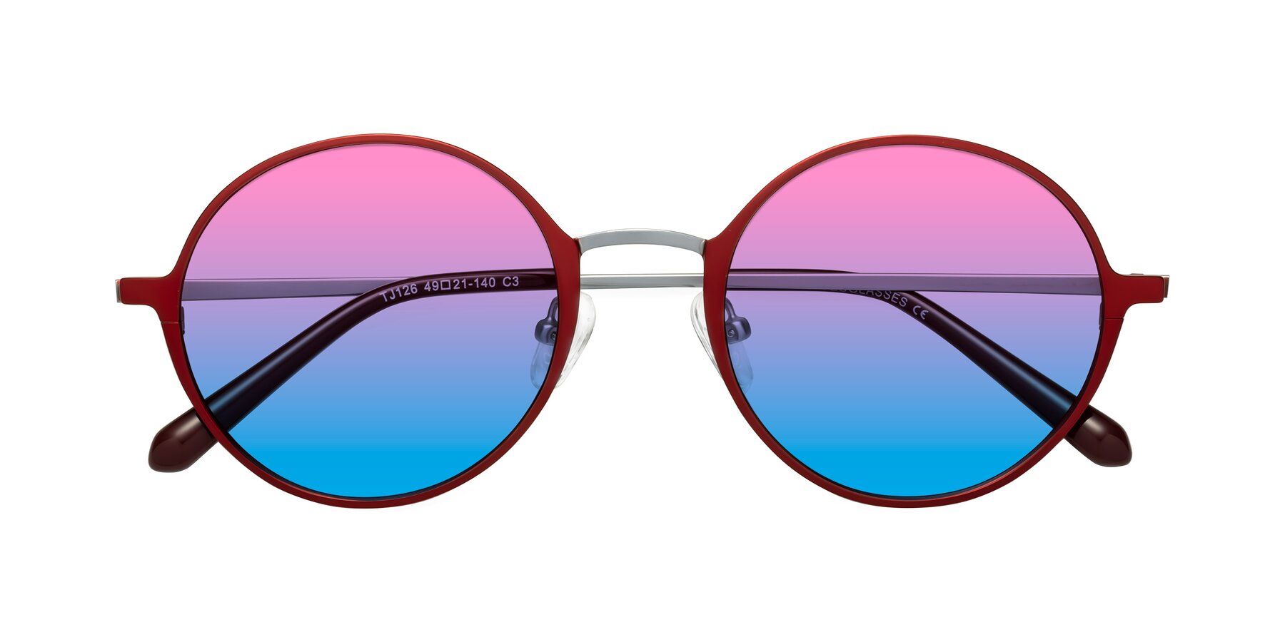 Folded Front of Calloway in Wine-Silver with Pink / Blue Gradient Lenses