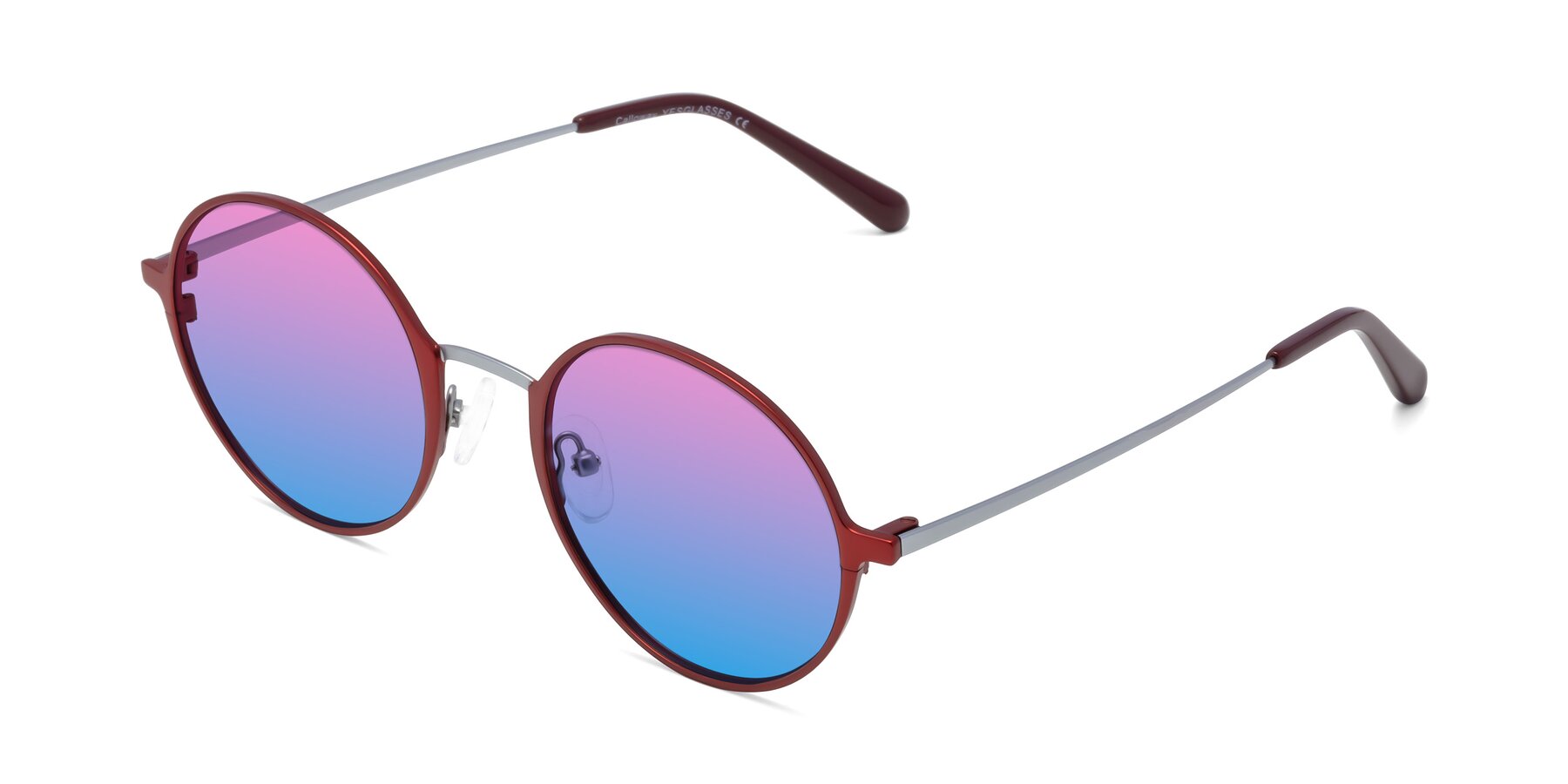 Angle of Calloway in Wine-Silver with Pink / Blue Gradient Lenses