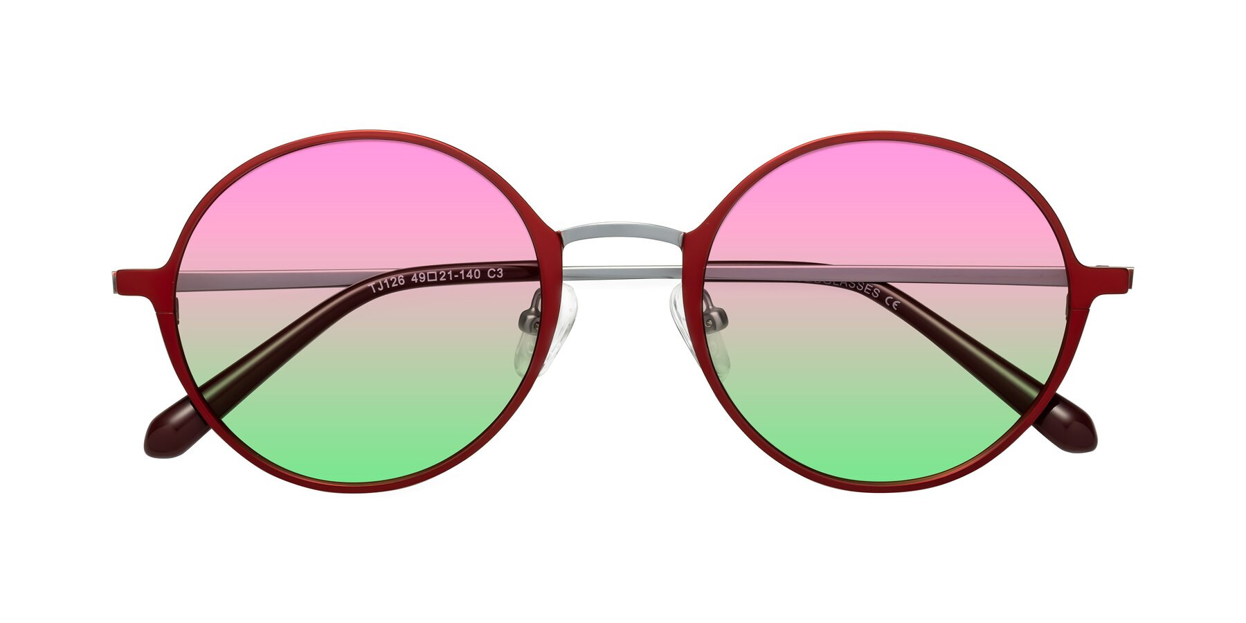 Folded Front of Calloway in Wine-Silver with Pink / Green Gradient Lenses