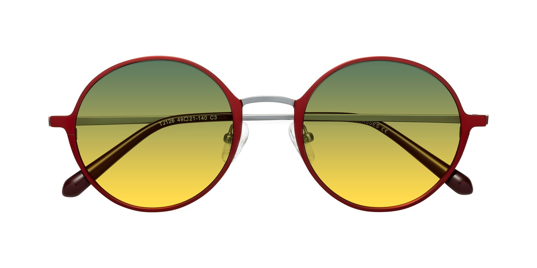 Folded Front of Calloway in Wine-Silver with Green / Yellow Gradient Lenses