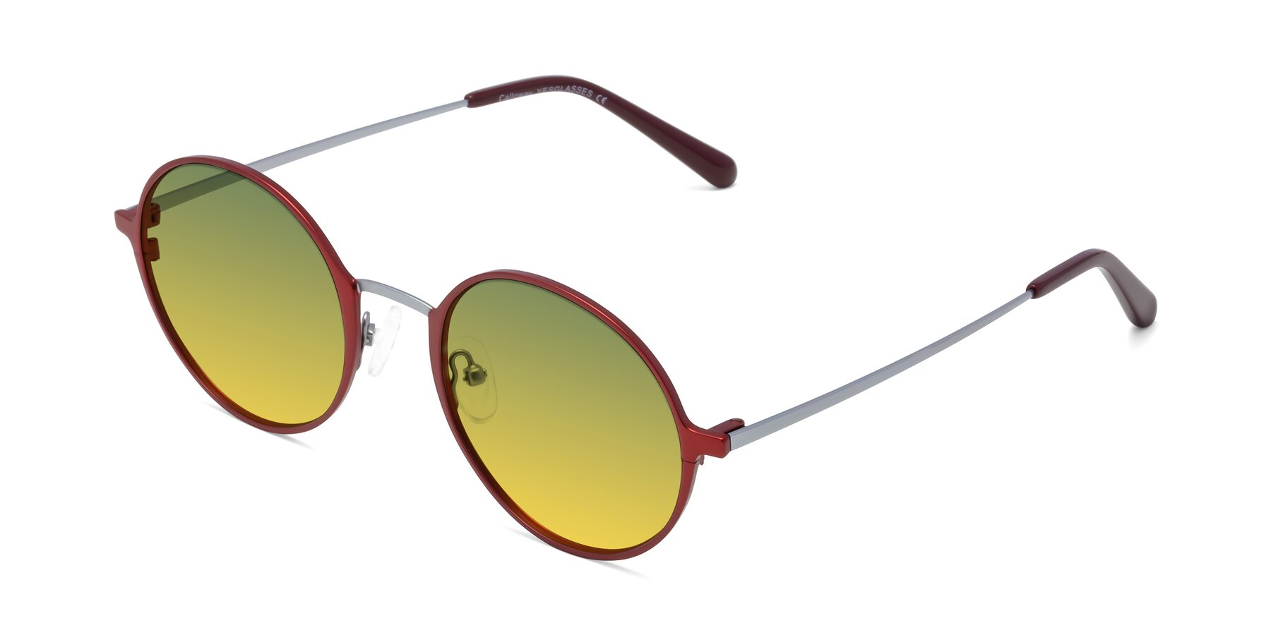 Angle of Calloway in Wine-Silver with Green / Yellow Gradient Lenses