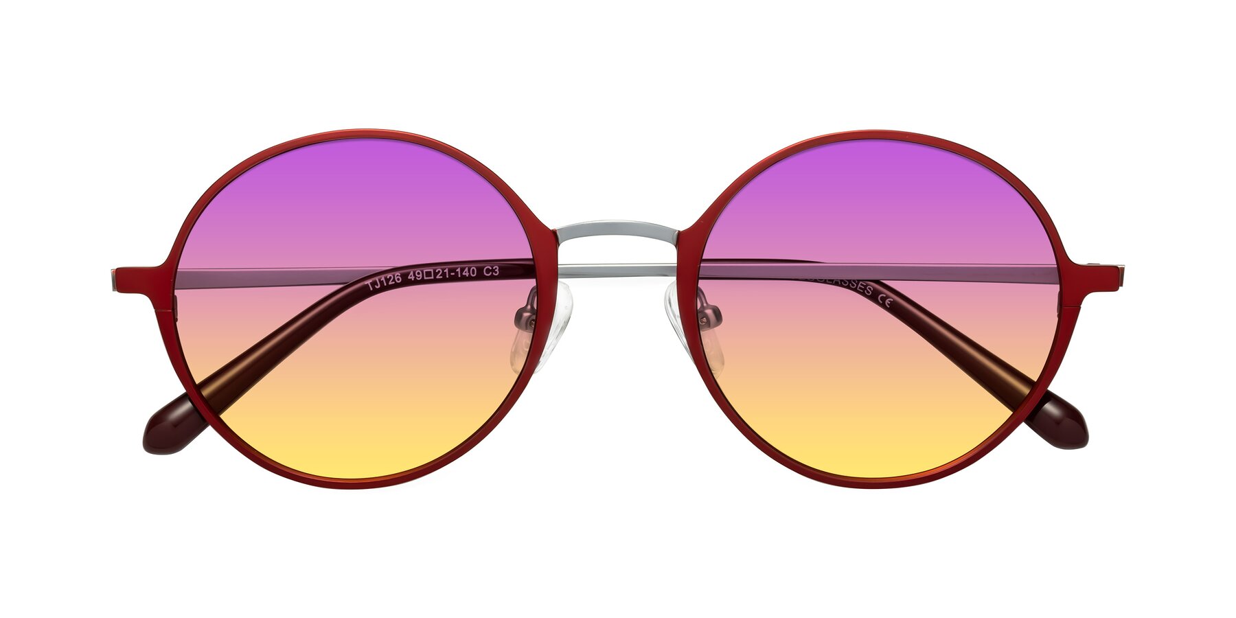 Folded Front of Calloway in Wine-Silver with Purple / Yellow Gradient Lenses