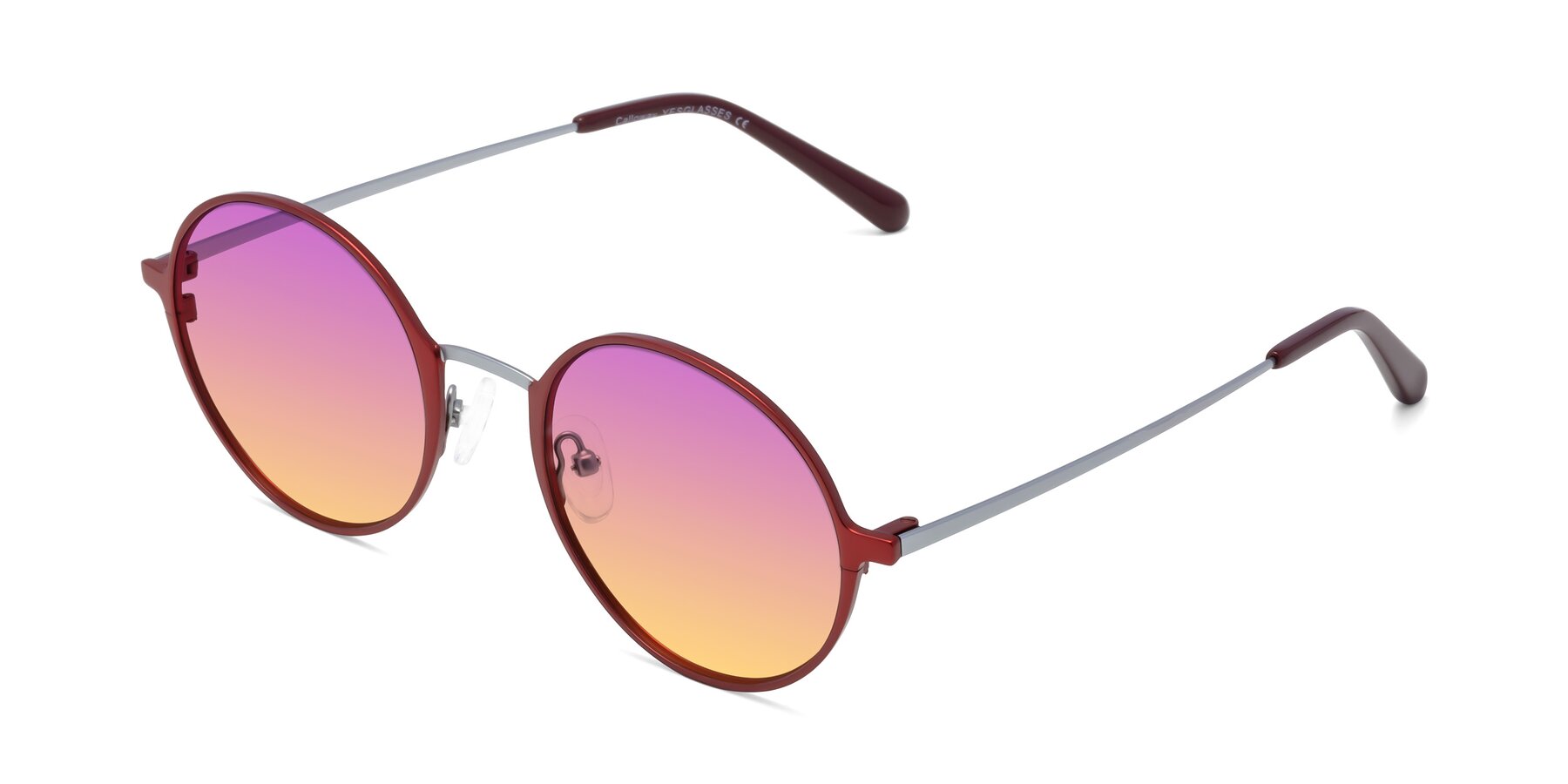 Angle of Calloway in Wine-Silver with Purple / Yellow Gradient Lenses