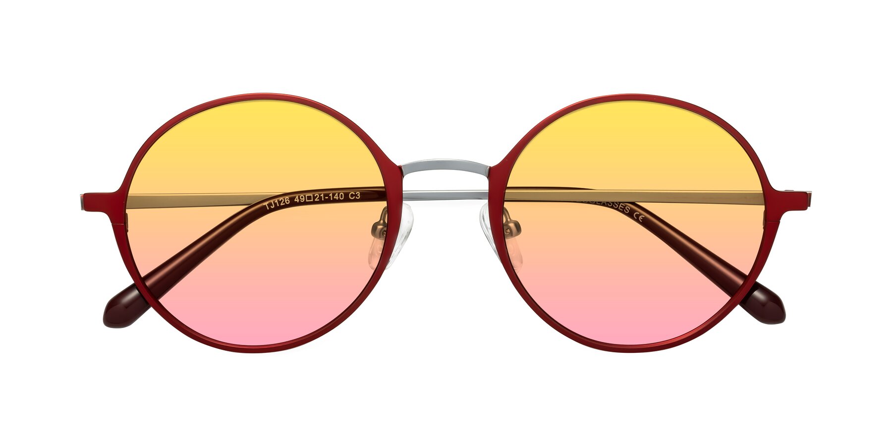 Folded Front of Calloway in Wine-Silver with Yellow / Pink Gradient Lenses