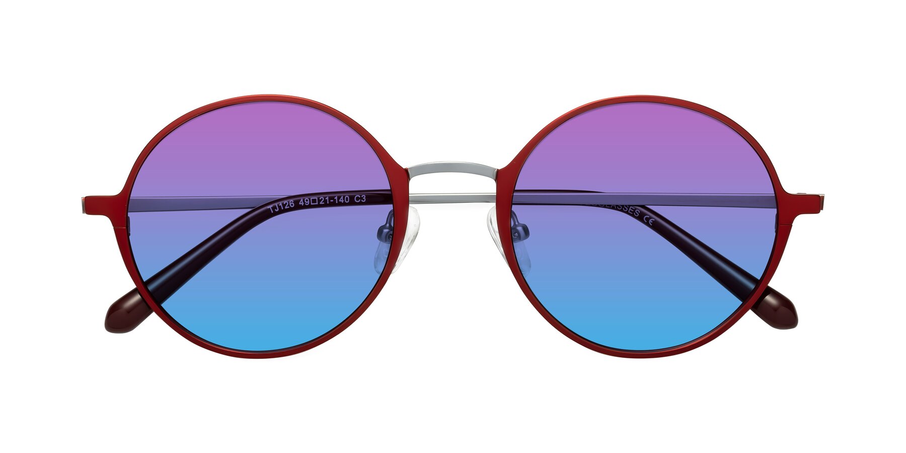 Folded Front of Calloway in Wine-Silver with Purple / Blue Gradient Lenses