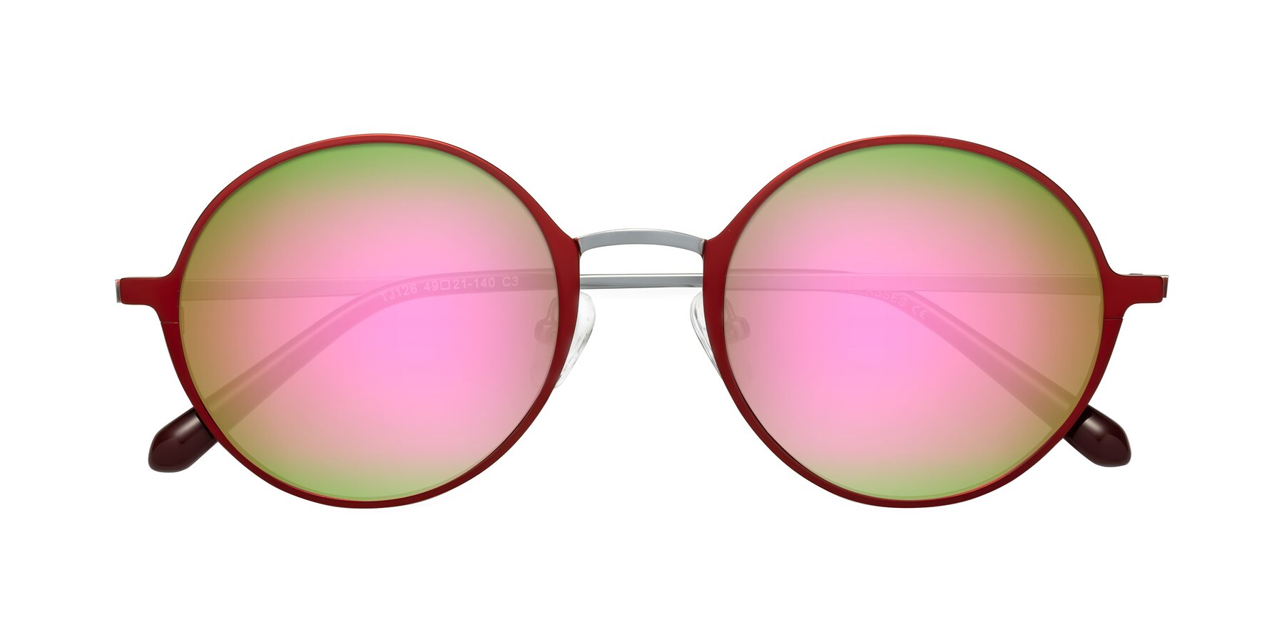 Folded Front of Calloway in Wine-Silver with Pink Mirrored Lenses