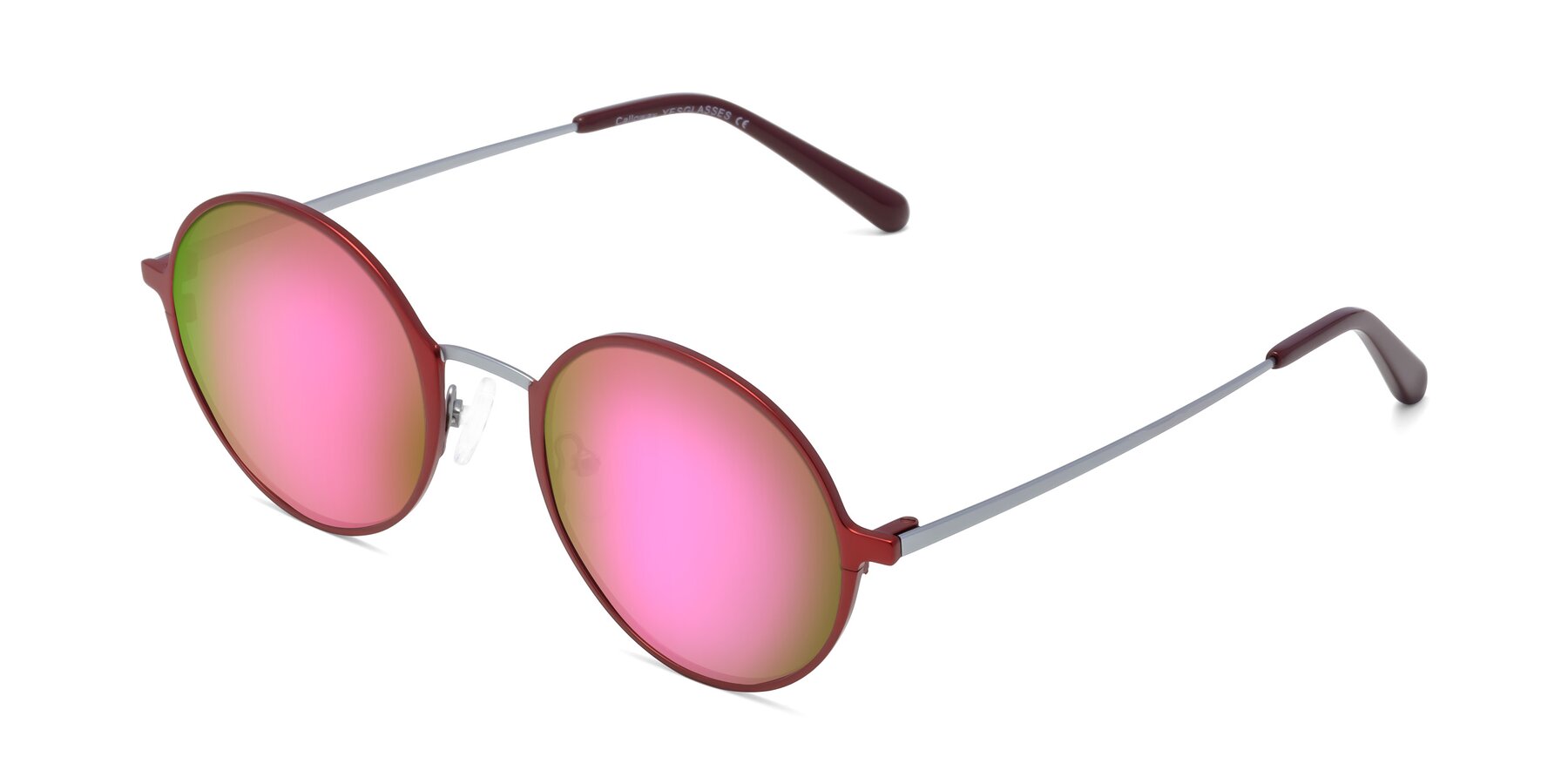 Angle of Calloway in Wine-Silver with Pink Mirrored Lenses