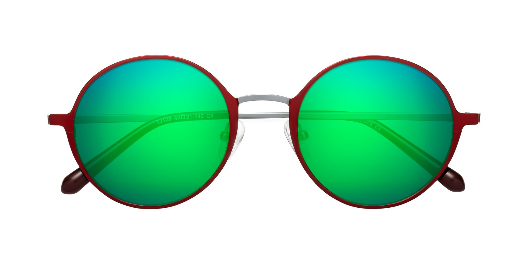 Folded Front of Calloway in Wine-Silver with Green Mirrored Lenses