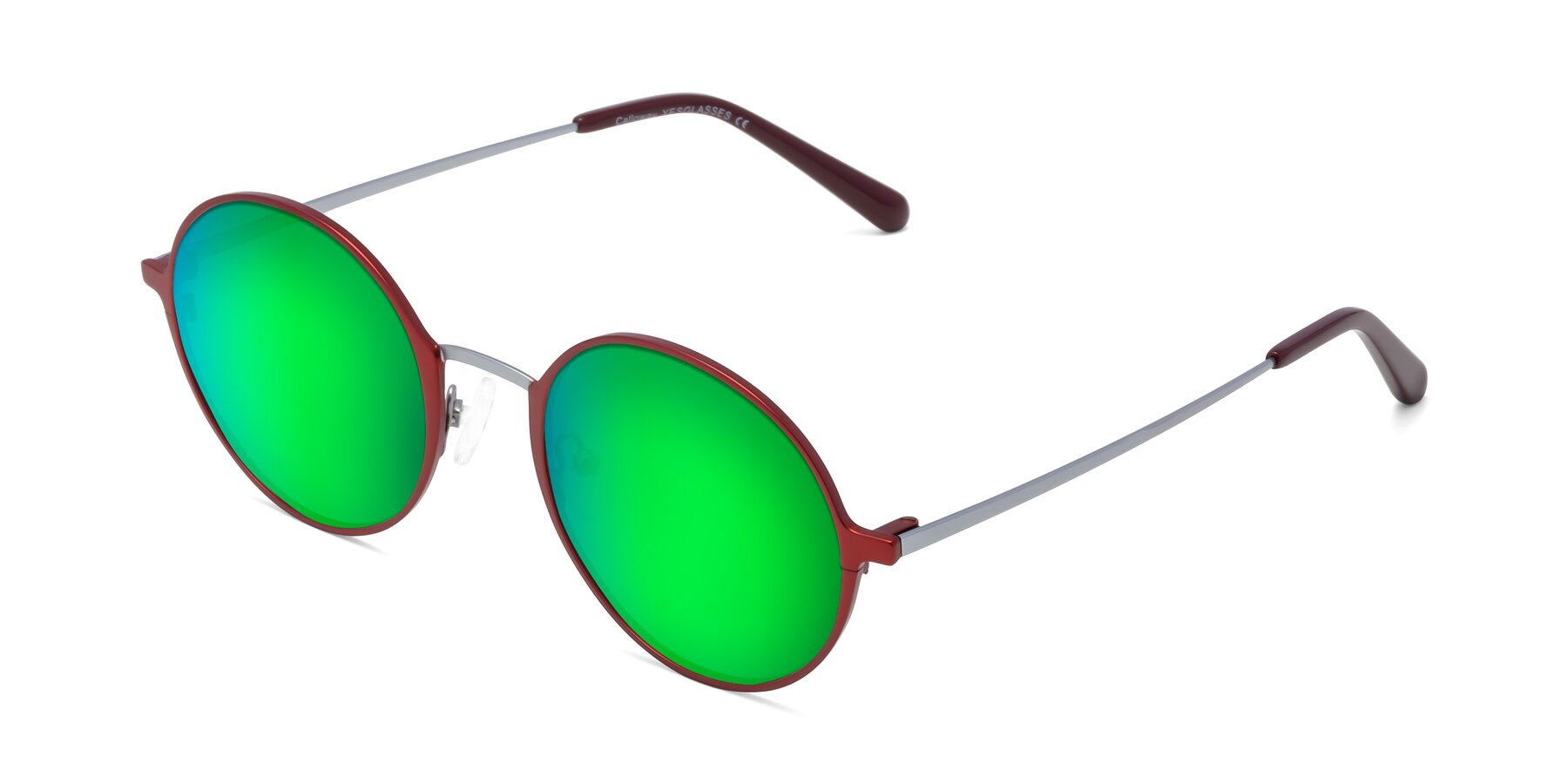 Angle of Calloway in Wine-Silver with Green Mirrored Lenses