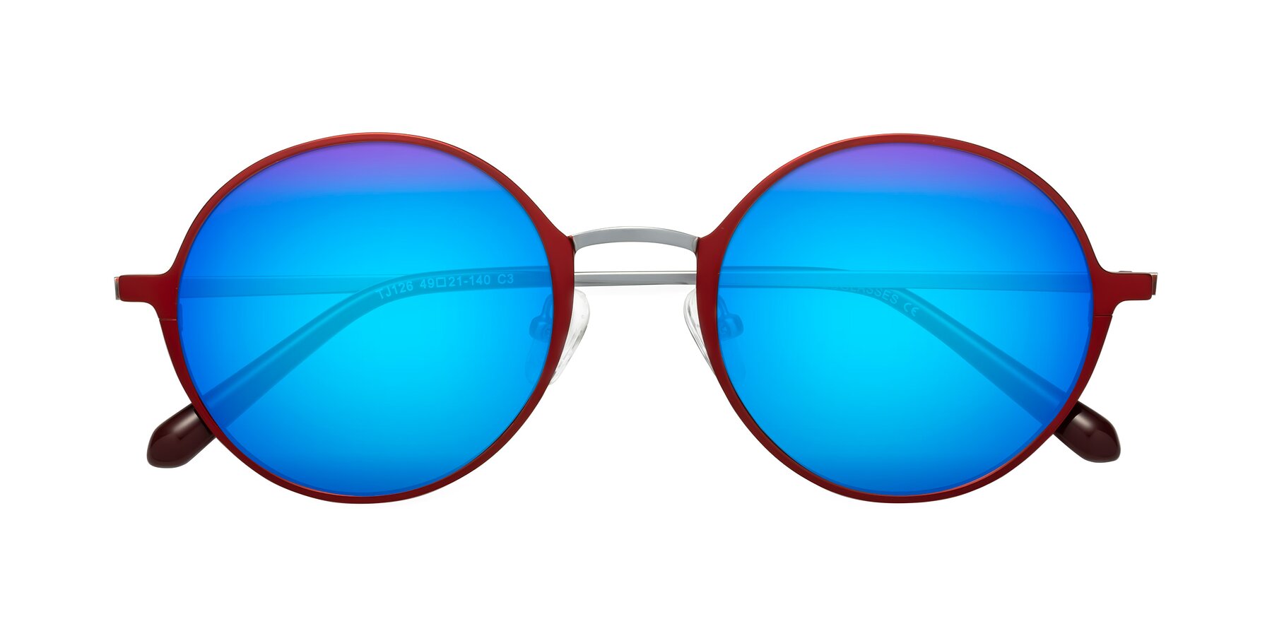 Folded Front of Calloway in Wine-Silver with Blue Mirrored Lenses