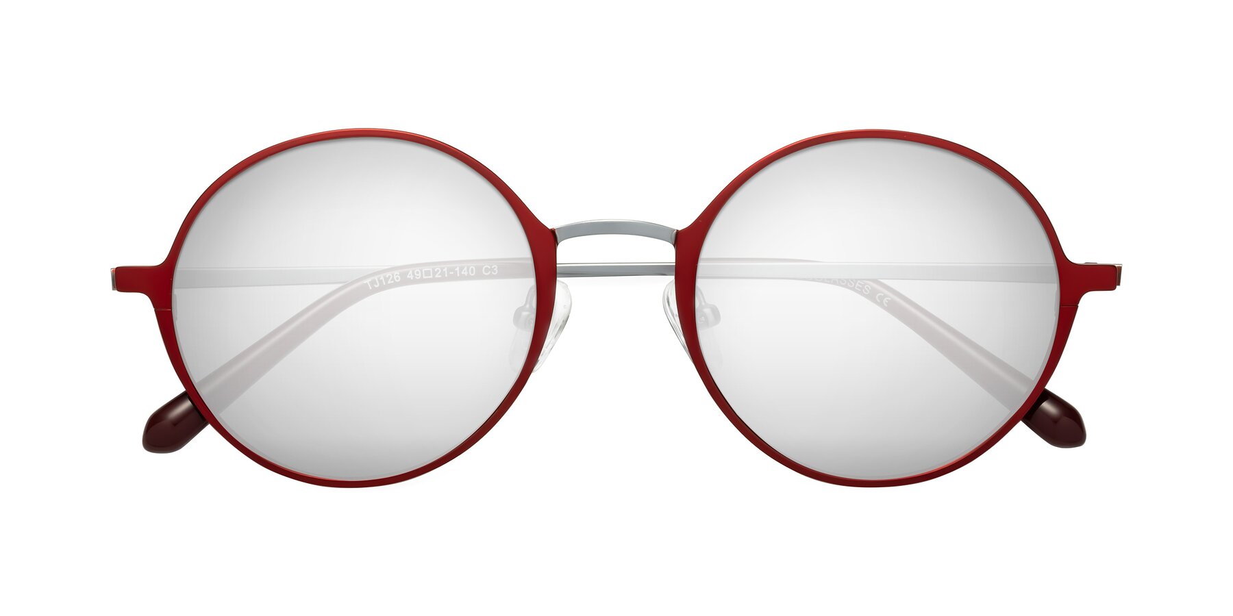 Folded Front of Calloway in Wine-Silver with Silver Mirrored Lenses