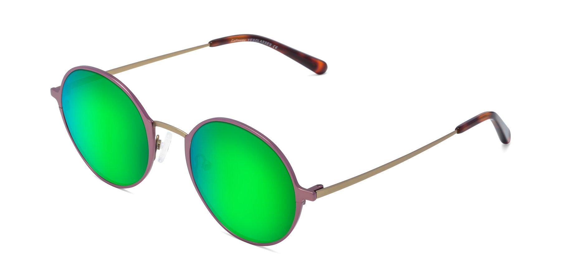 Angle of Calloway in Violet-Copper with Green Mirrored Lenses