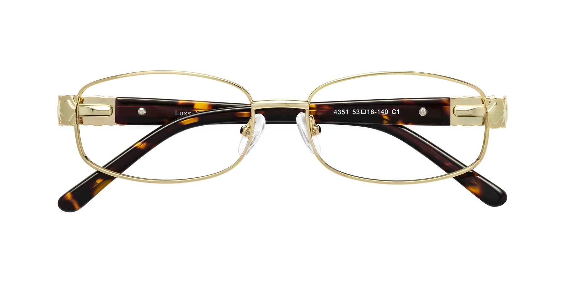 Folded Front of Luxe in Gold with Clear Blue Light Blocking Lenses
