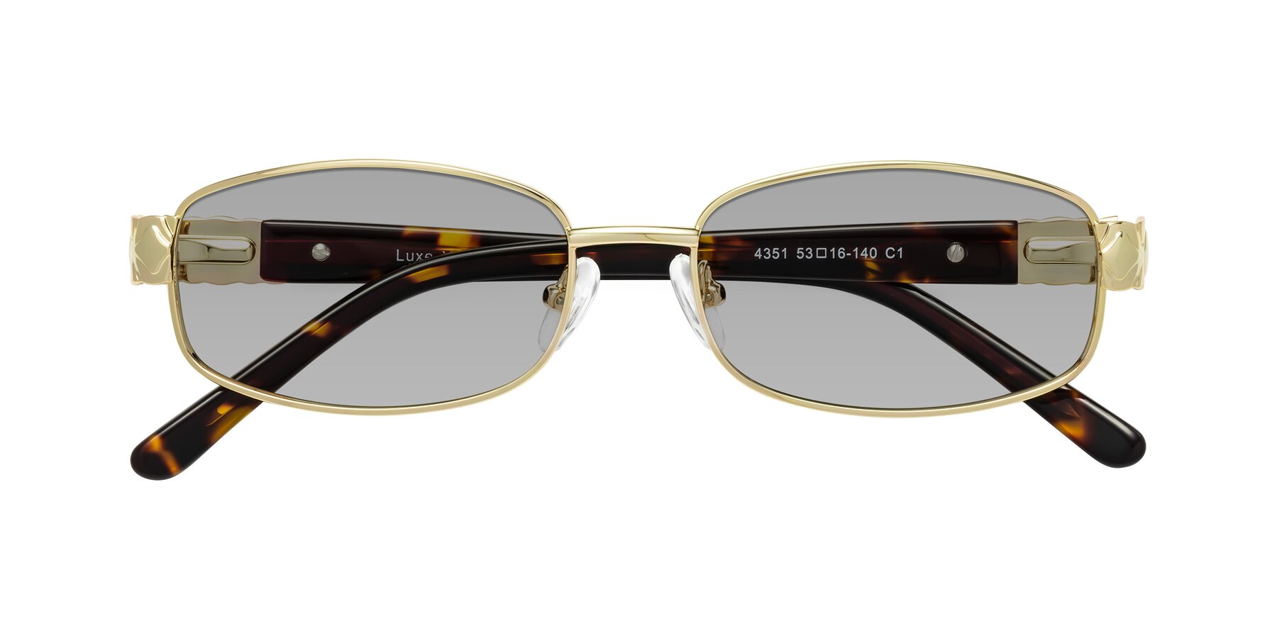 Folded Front of Luxe in Gold with Light Gray Tinted Lenses