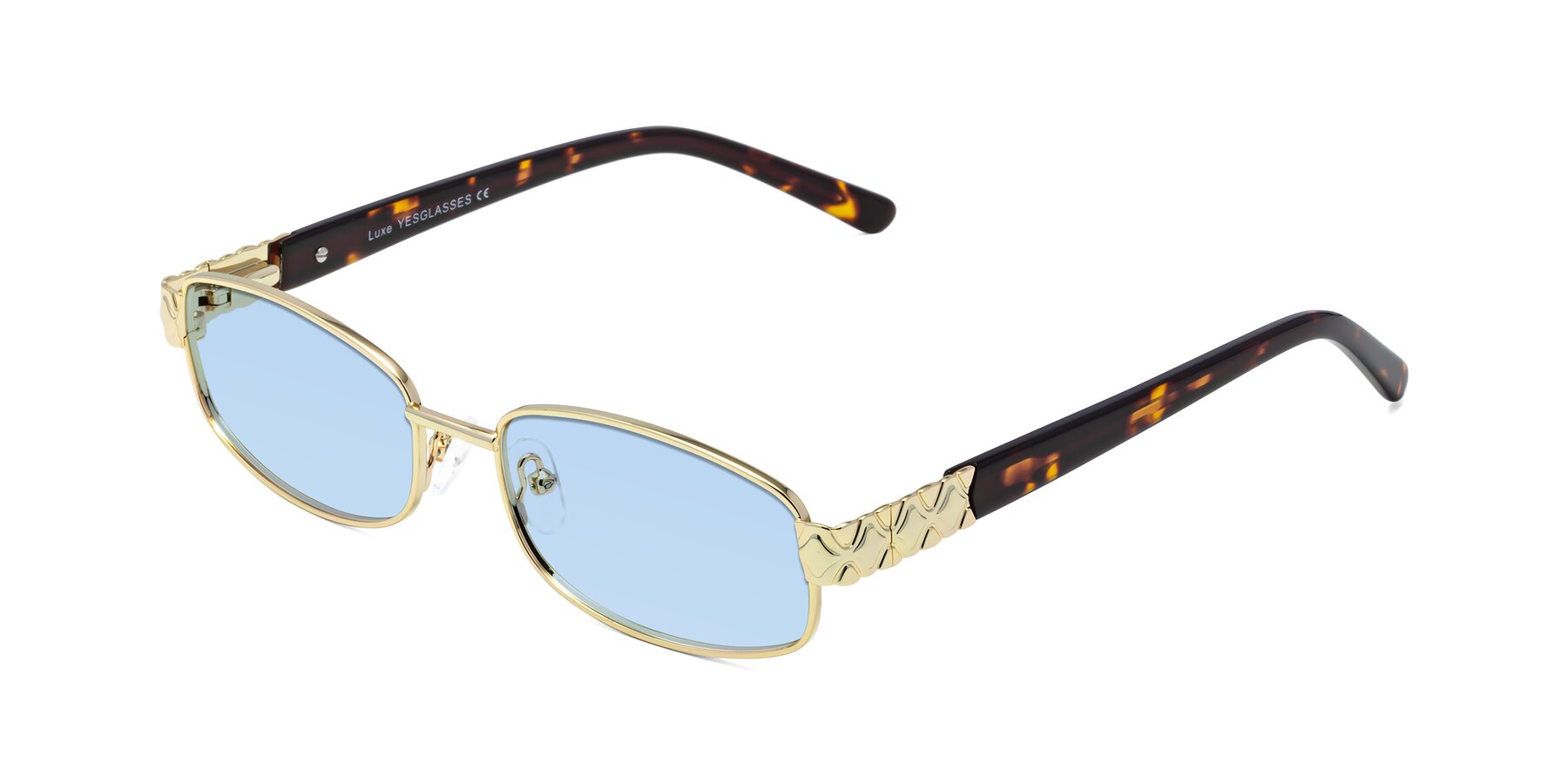 Angle of Luxe in Gold with Light Blue Tinted Lenses