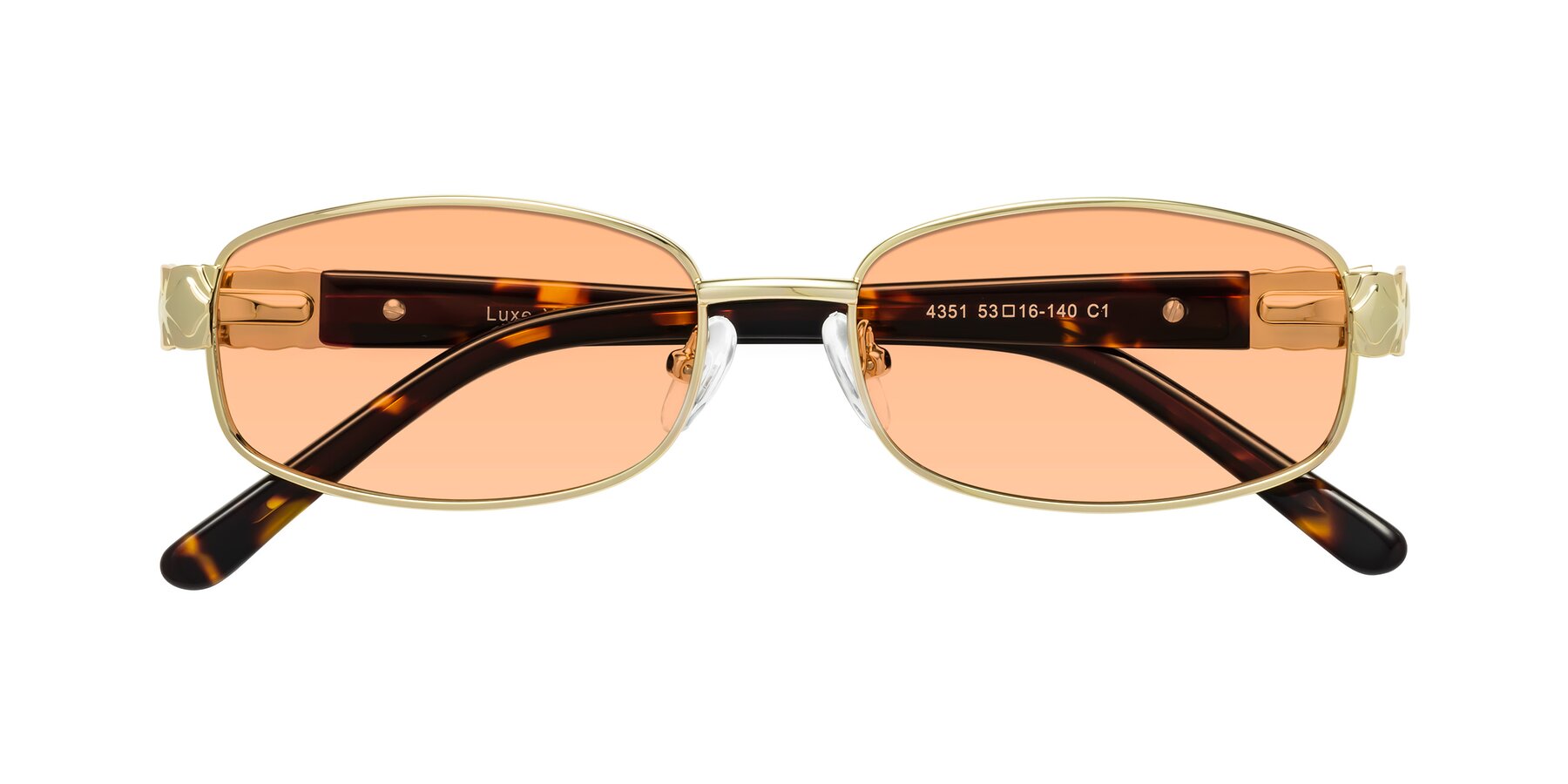 Folded Front of Luxe in Gold with Light Orange Tinted Lenses