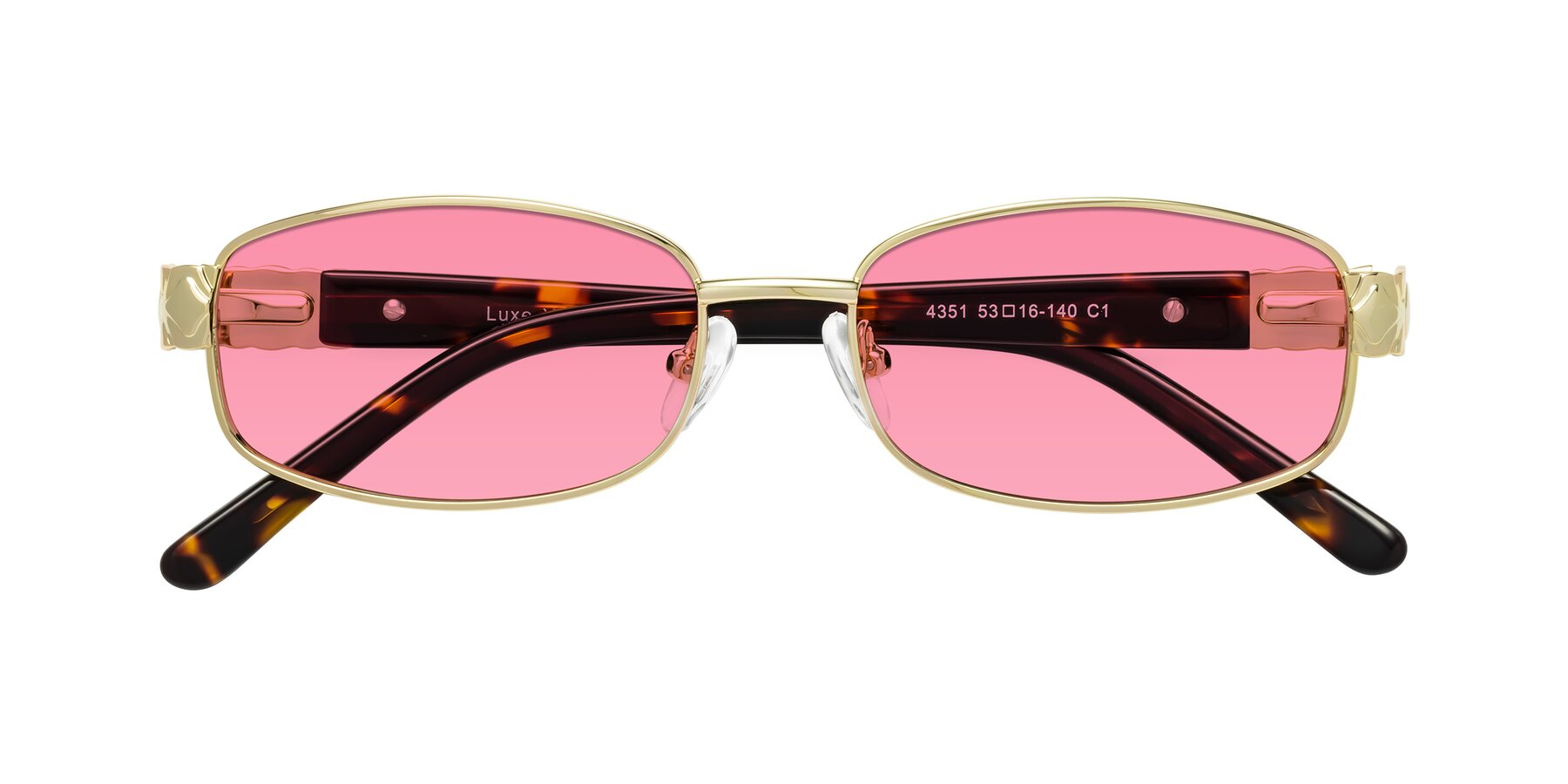 Folded Front of Luxe in Gold with Pink Tinted Lenses