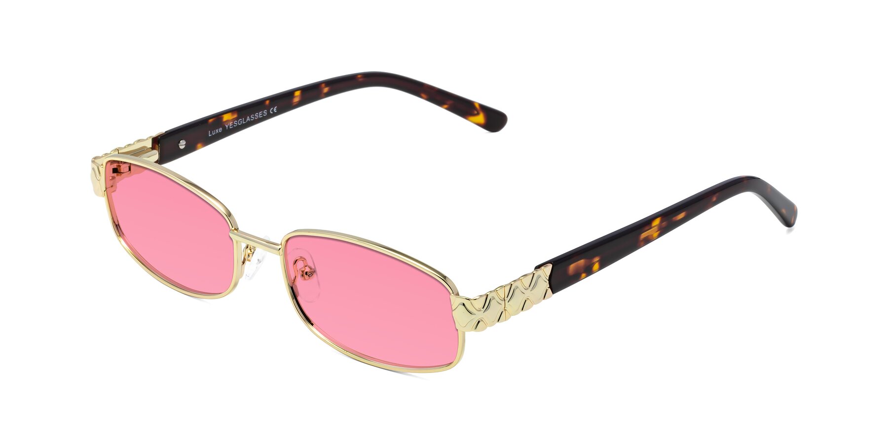 Angle of Luxe in Gold with Pink Tinted Lenses