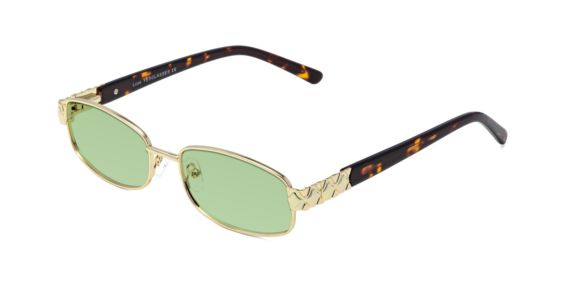 Angle of Luxe in Gold with Medium Green Tinted Lenses