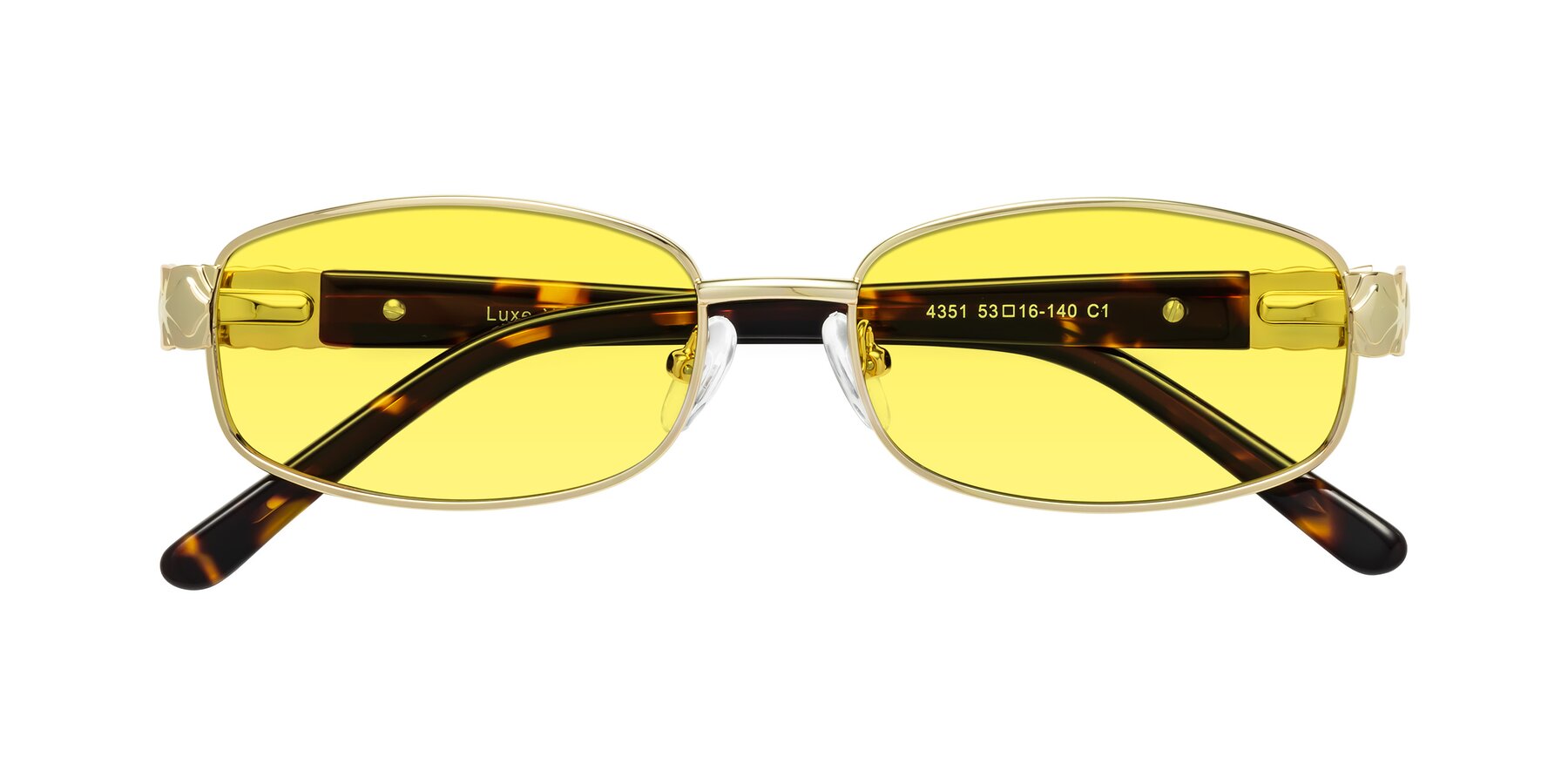 Folded Front of Luxe in Gold with Medium Yellow Tinted Lenses
