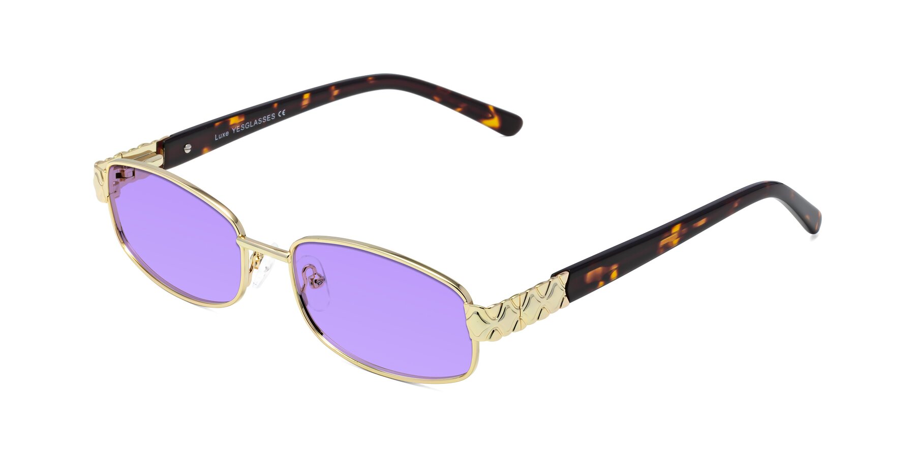 Angle of Luxe in Gold with Medium Purple Tinted Lenses