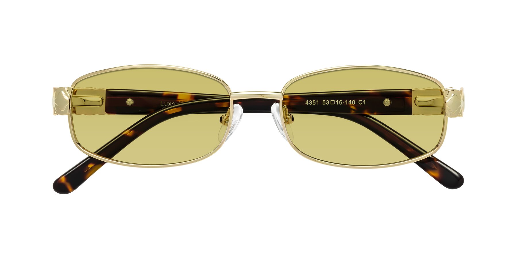 Folded Front of Luxe in Gold with Medium Champagne Tinted Lenses