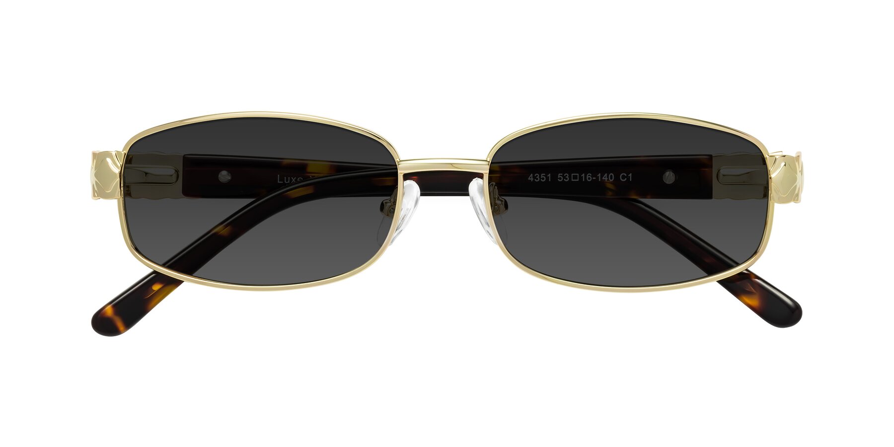 Folded Front of Luxe in Gold with Gray Tinted Lenses